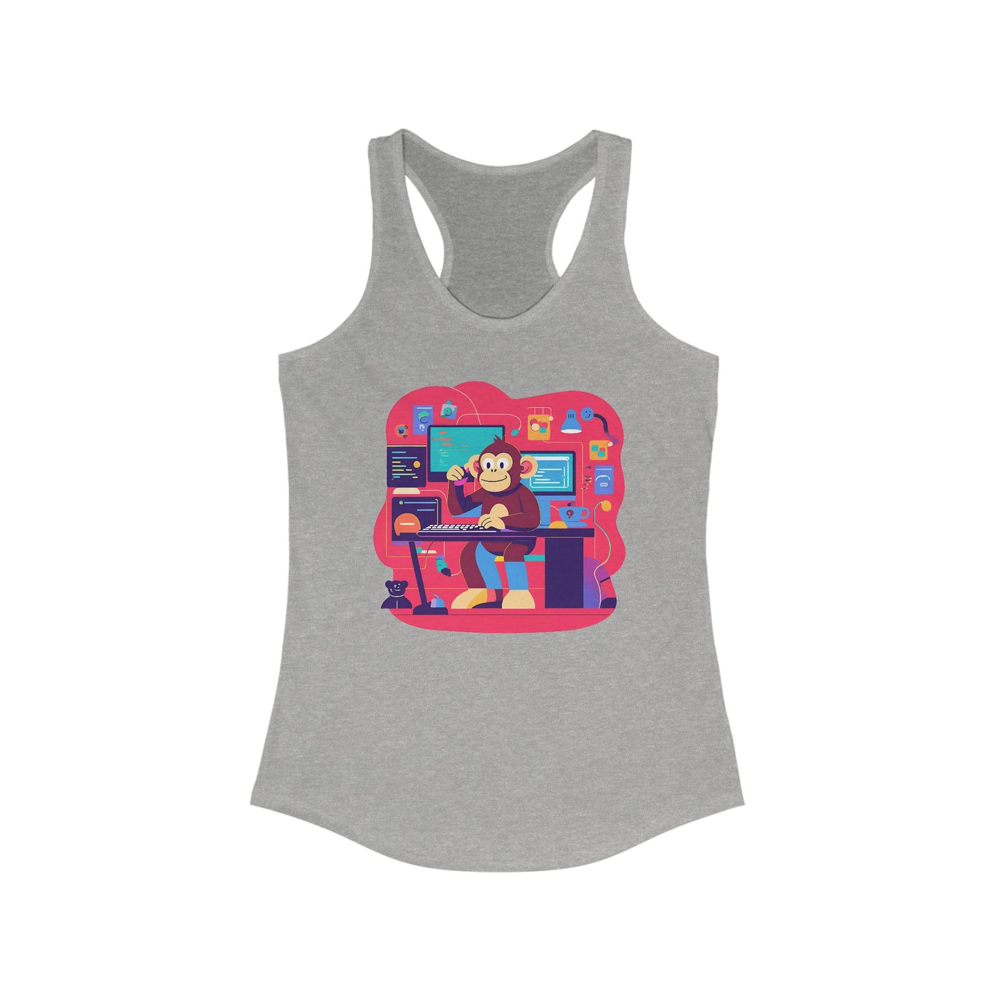 Cute Monkey Music Studio Racerback Tank, Funny Music Lover Shirt, Gift for Musicians, Summer Beach Top, Unique Women's Workout Tee