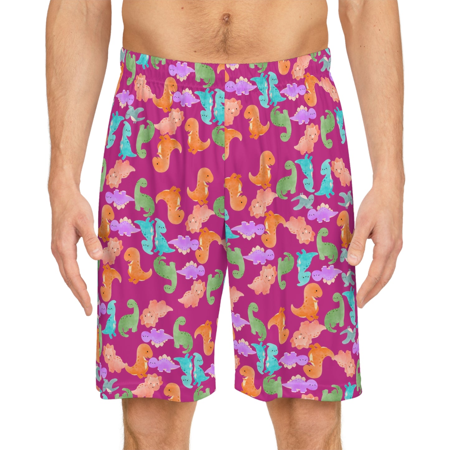 Whimsical Dinosaur Basketball Shorts Fun Playwear Summer Sports Kids Activewear Unique Gifts Playful Outfit Rainbow Dinos Pink