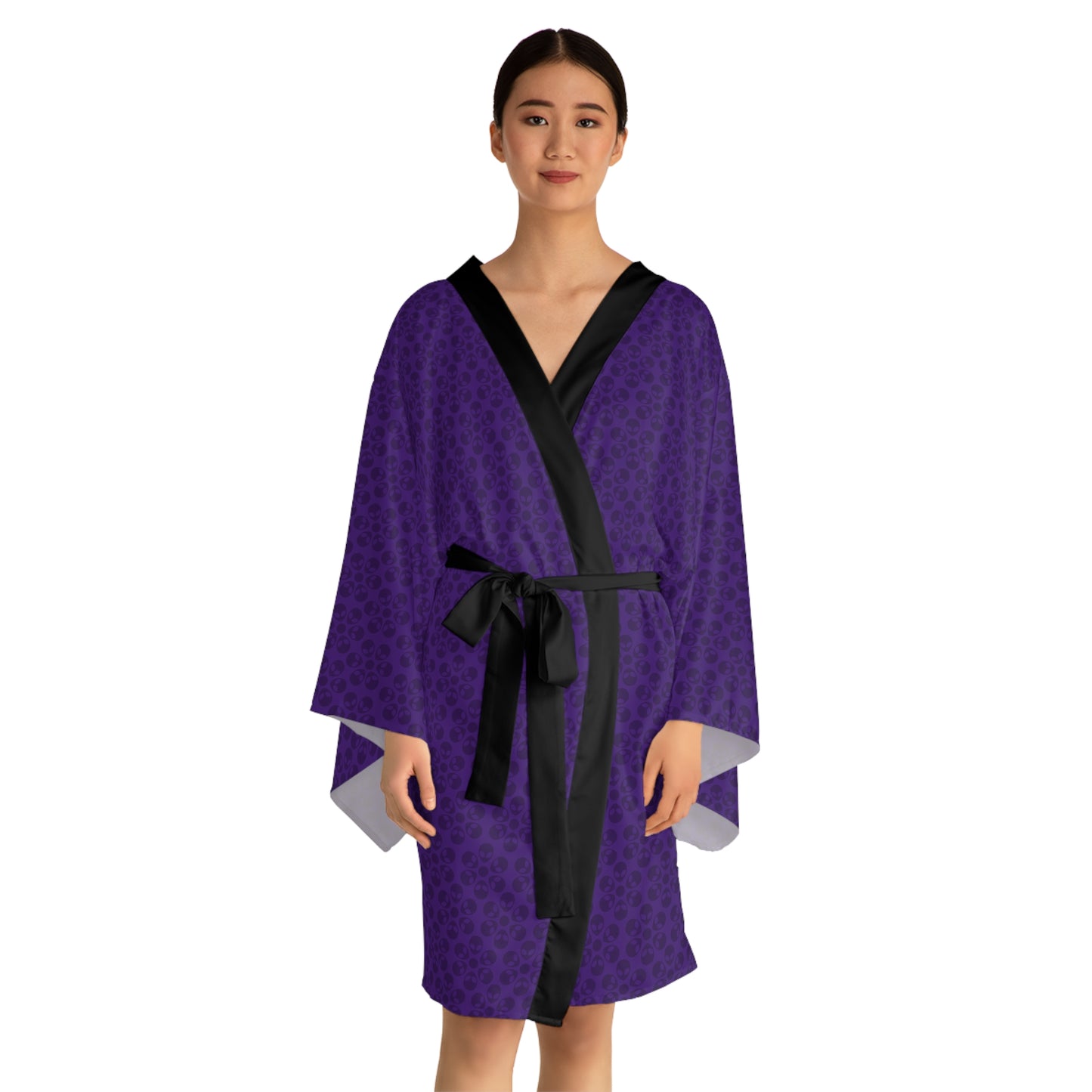 Chic Floral Long Sleeve Kimono Robe Bohemian Loungewear Relaxation Gift Spa Day Essential Cozy Home Attire Trendy Style Alien Flowers Purple