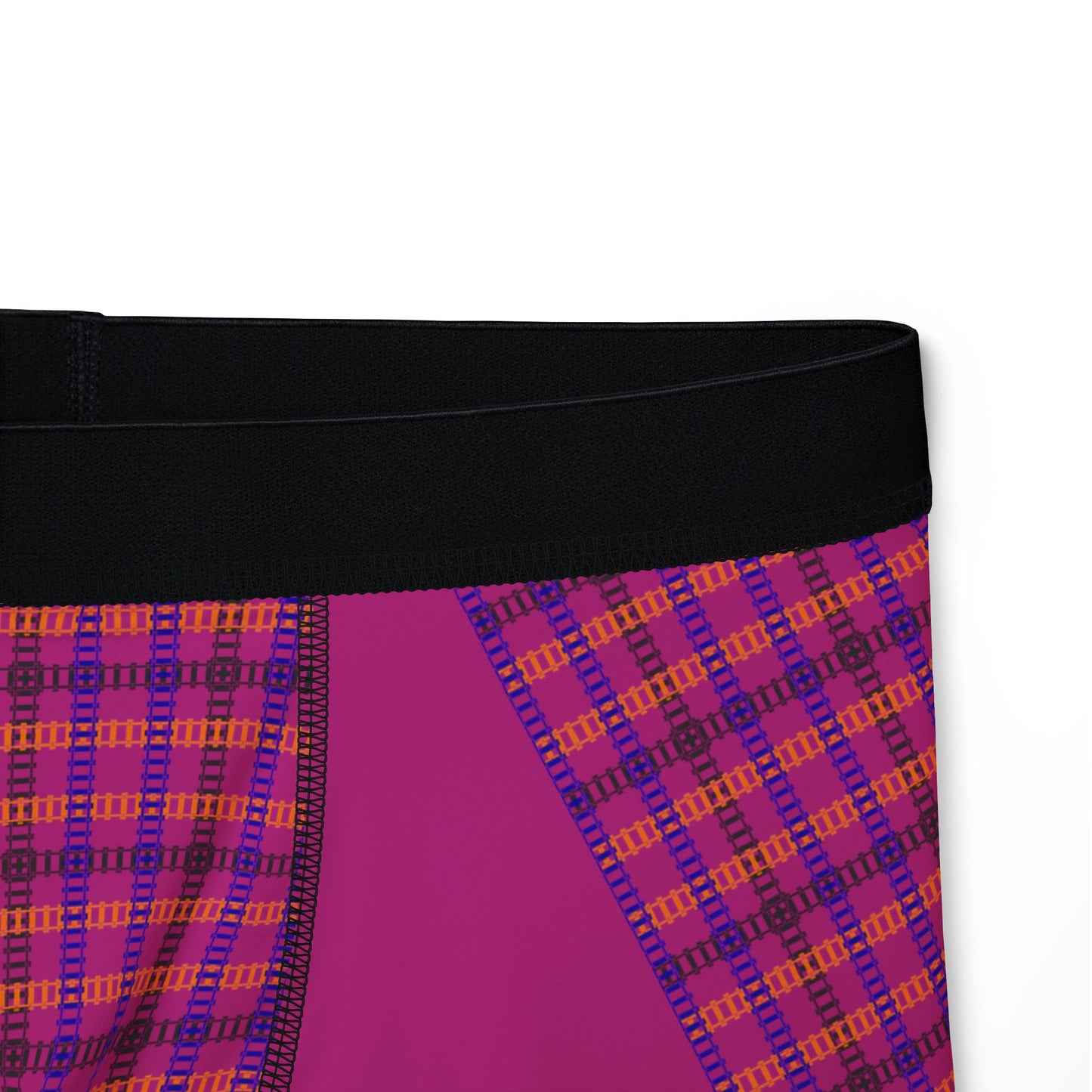 Mens Boxers with Colorful Check Pattern Comfortable Underwear Gift Casual Loungewear Stylish Sleep Shorts Everyday Essentials Train Tracks Pink