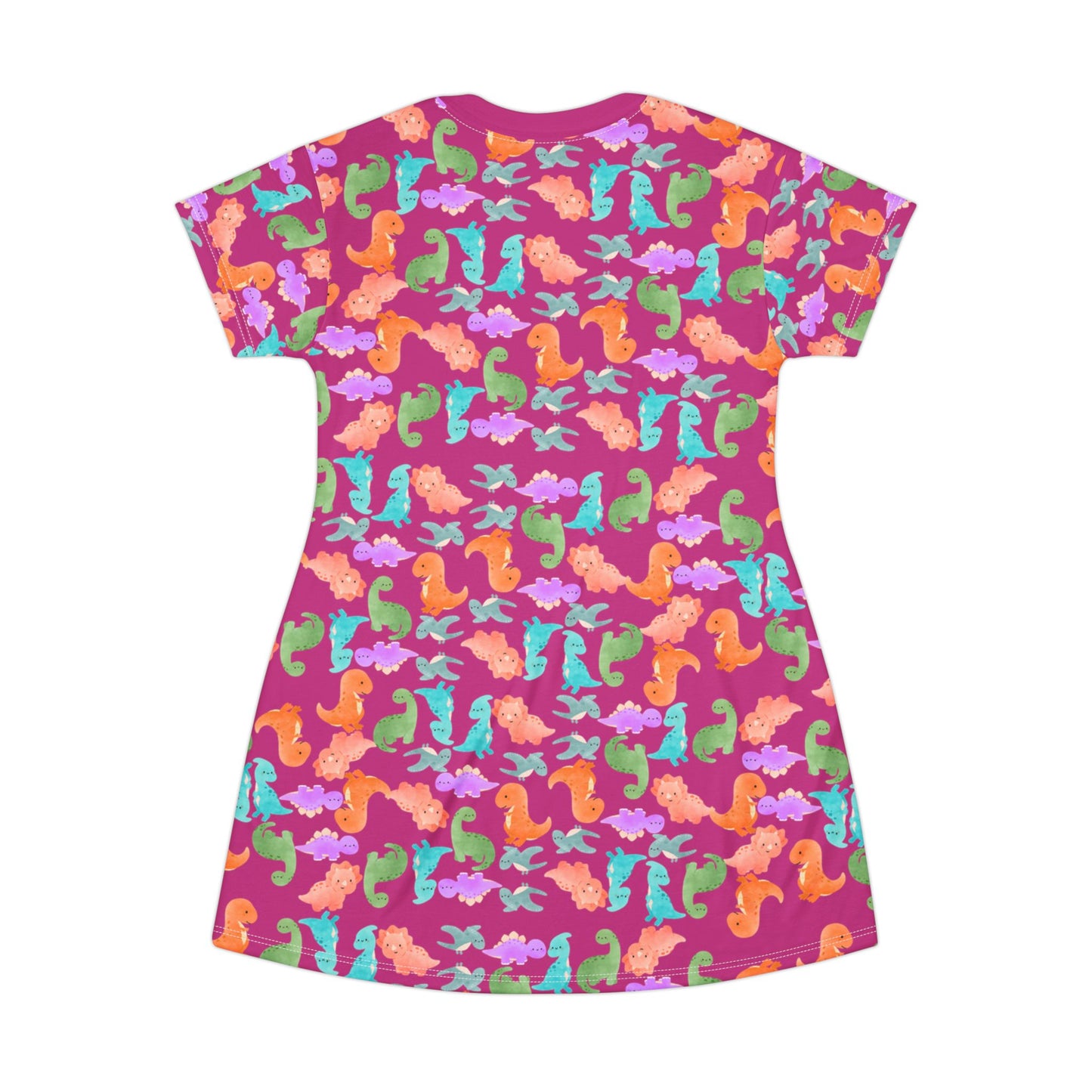 Colorful Dino TShirt Dress Beachwear Summer Dress Casual Outfit Gift for Her Sea Life Fashion Rainbow Dinos Pink