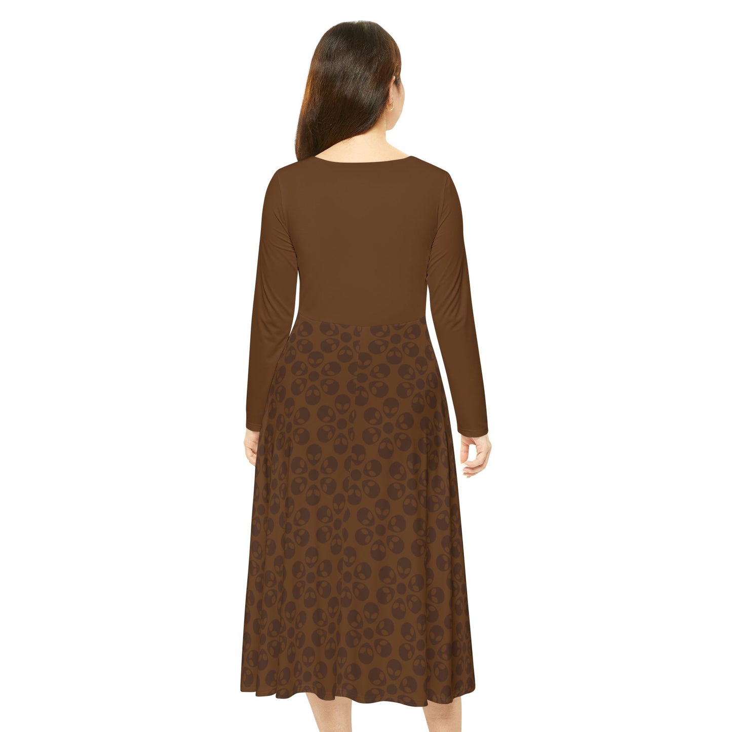 Womens Long Sleeve Dance Dress Alien Flowers Brown