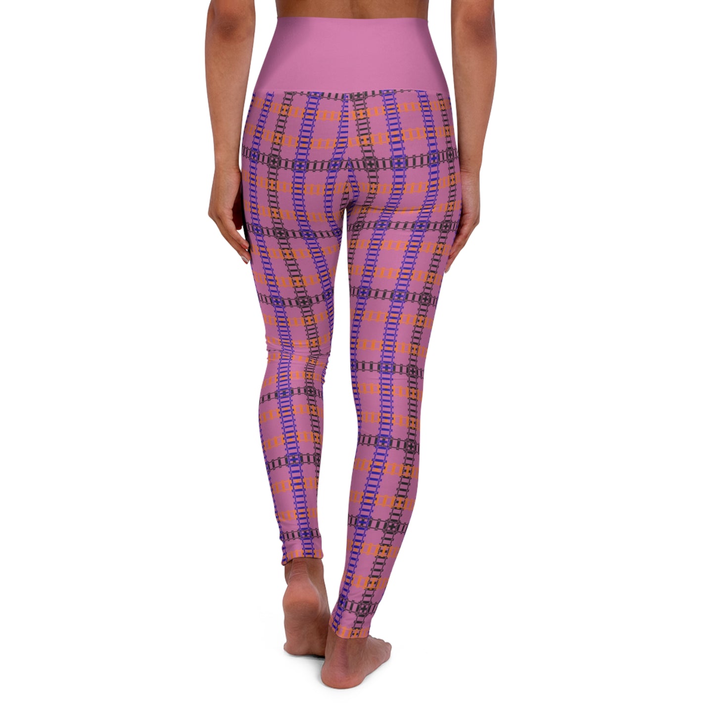 Comfortable High Waisted Yoga Leggings Stylish Activewear Yoga Pants Fitness Apparel Workout leggings Gym Clothes Train Tracks Light Pink