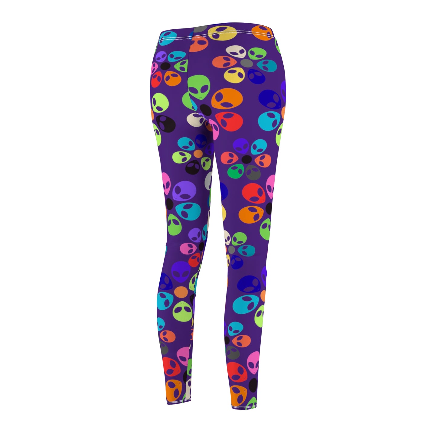 Colorful Alien Print Womens Leggings Casual Streetwear Graphic Leggings for Festivals Comfortable Activewear Unique Gift Idea Alien Rainbow Flowers Purple