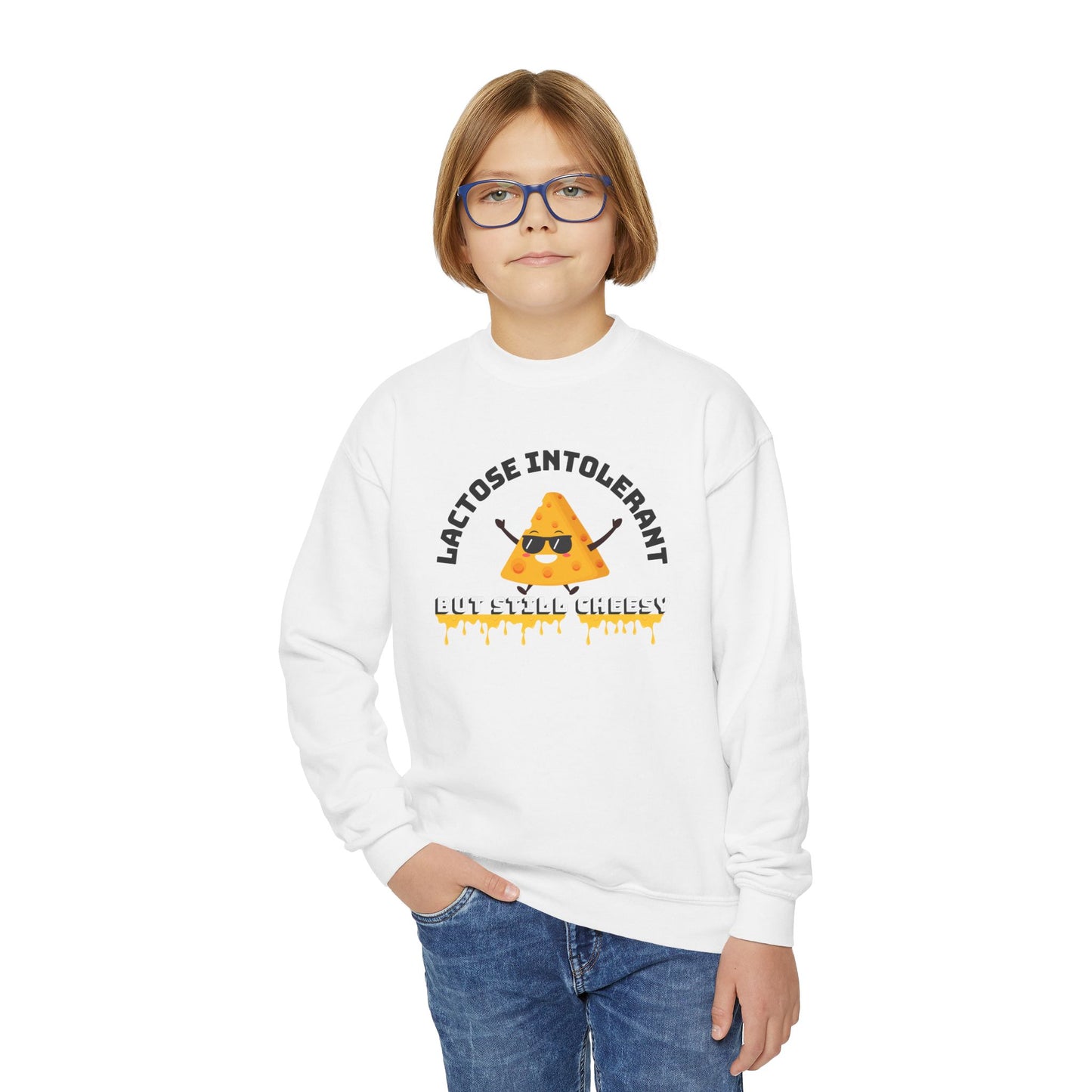 Fun Youth Crewneck Sweatshirt - "Lactose Intolerant" - Funny Gift for Kids, Allergy Awareness, Casual Wear, Birthday