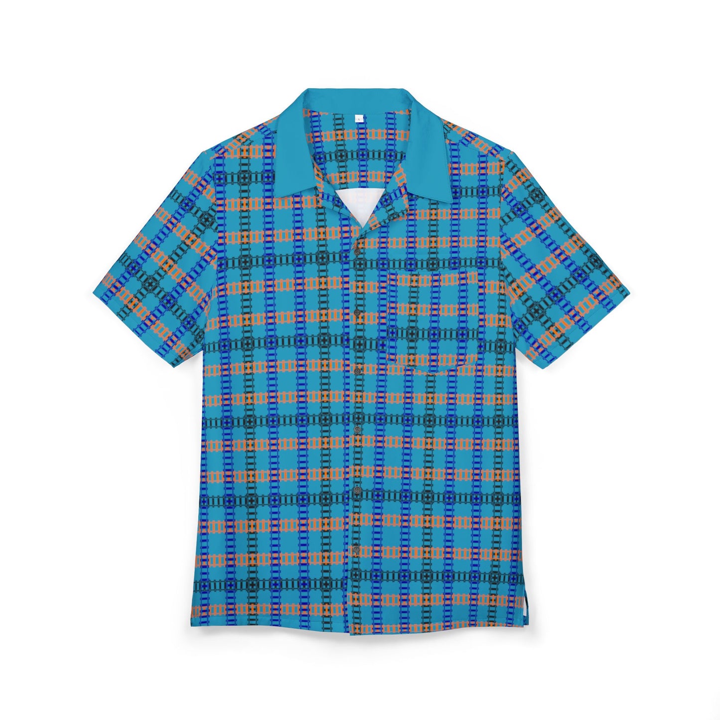 Vibrant Unisex Hawaiian Shirt Casual Summer Wear Vacation Outfit Beach Party Attire Gift for Him/Her Train Tracks Turquoise