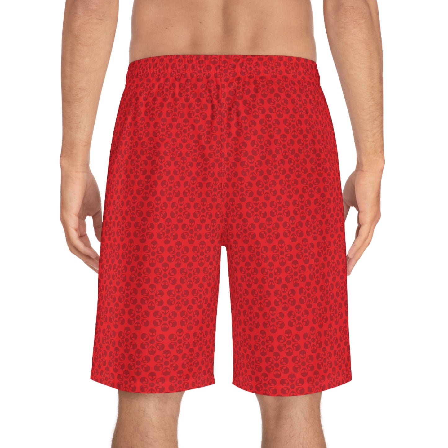 Mens Floral Print Board Shorts Summer Swimwear Beach Attire Vacation Ready Casual Everyday Shorts Alien Flowers Red
