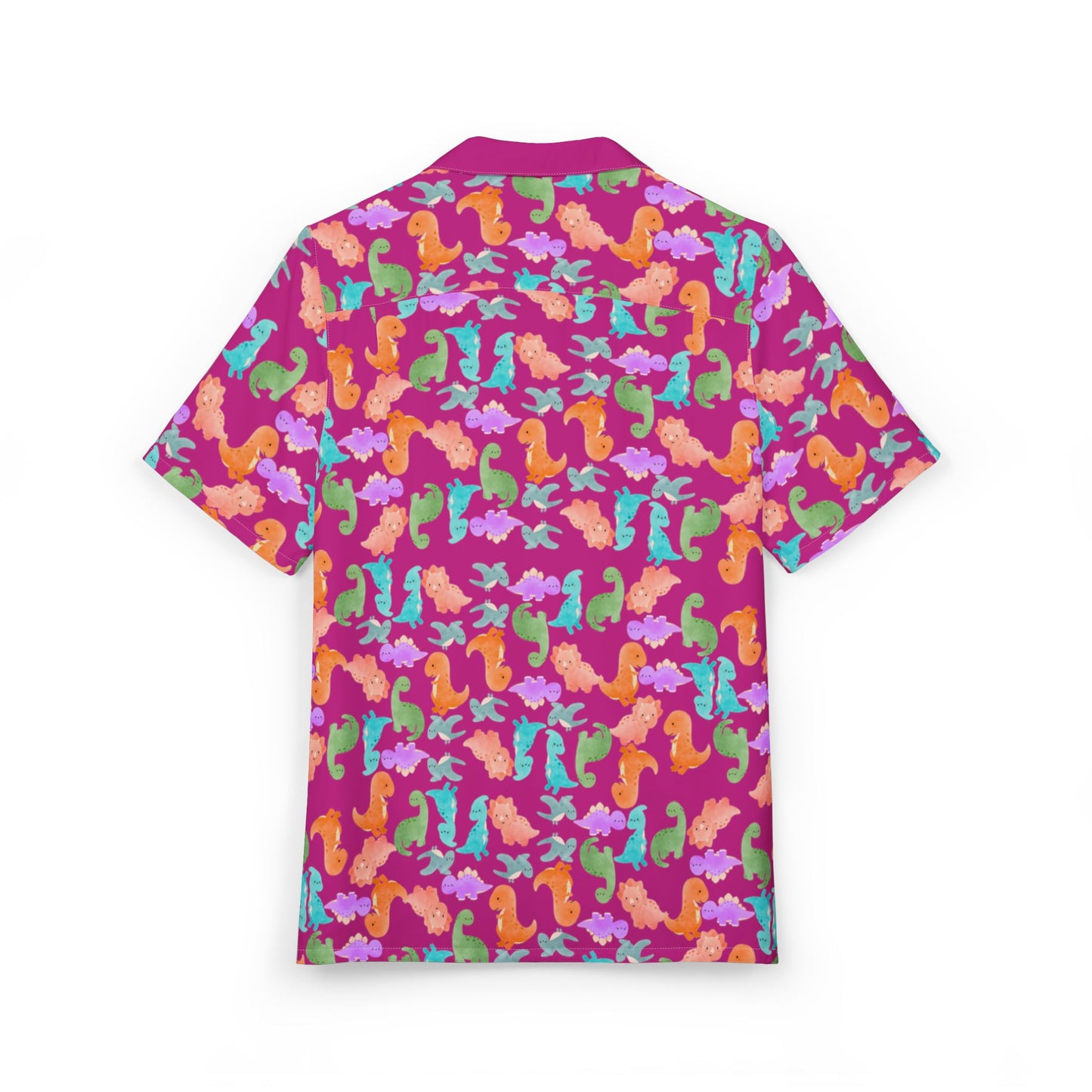 Vibrant Tropical Hawaiian Shirt for Summer Getaways Beachwear Casual Attire Vacation Luau Parties Rainbow Dinos Pink