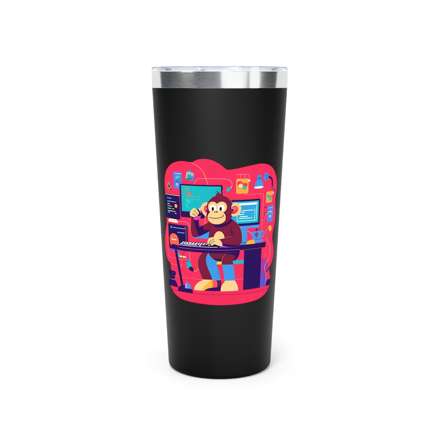 Cute Monkey Gamer Tumbler, 22oz Copper Insulated Drinkware, Perfect for Work & Play, Birthday Gift, Travel Mug, Fun Desk Accessory