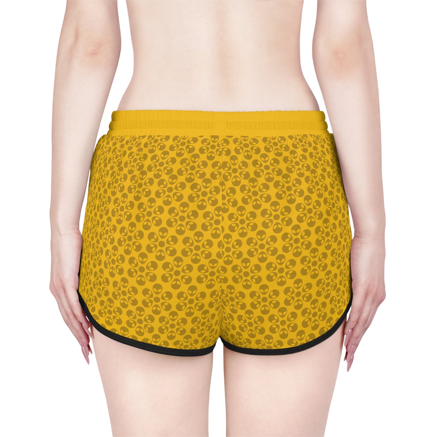 Womens Relaxed Shorts  Alien Flowers Yellow