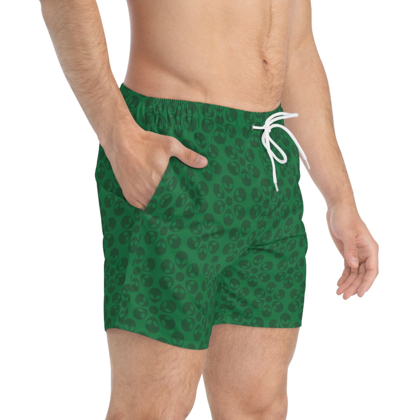 Stylish AOP Swim Trunks for Beach Days Summer Fun Pool Parties Vacation Wear Gift for Him Alien Flowers Dark Green