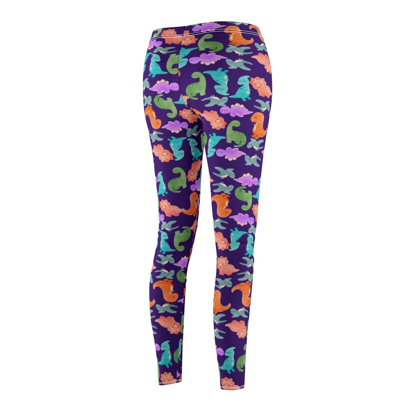 Womens Midrise Casual Leggings Rainbow Dinos Purple
