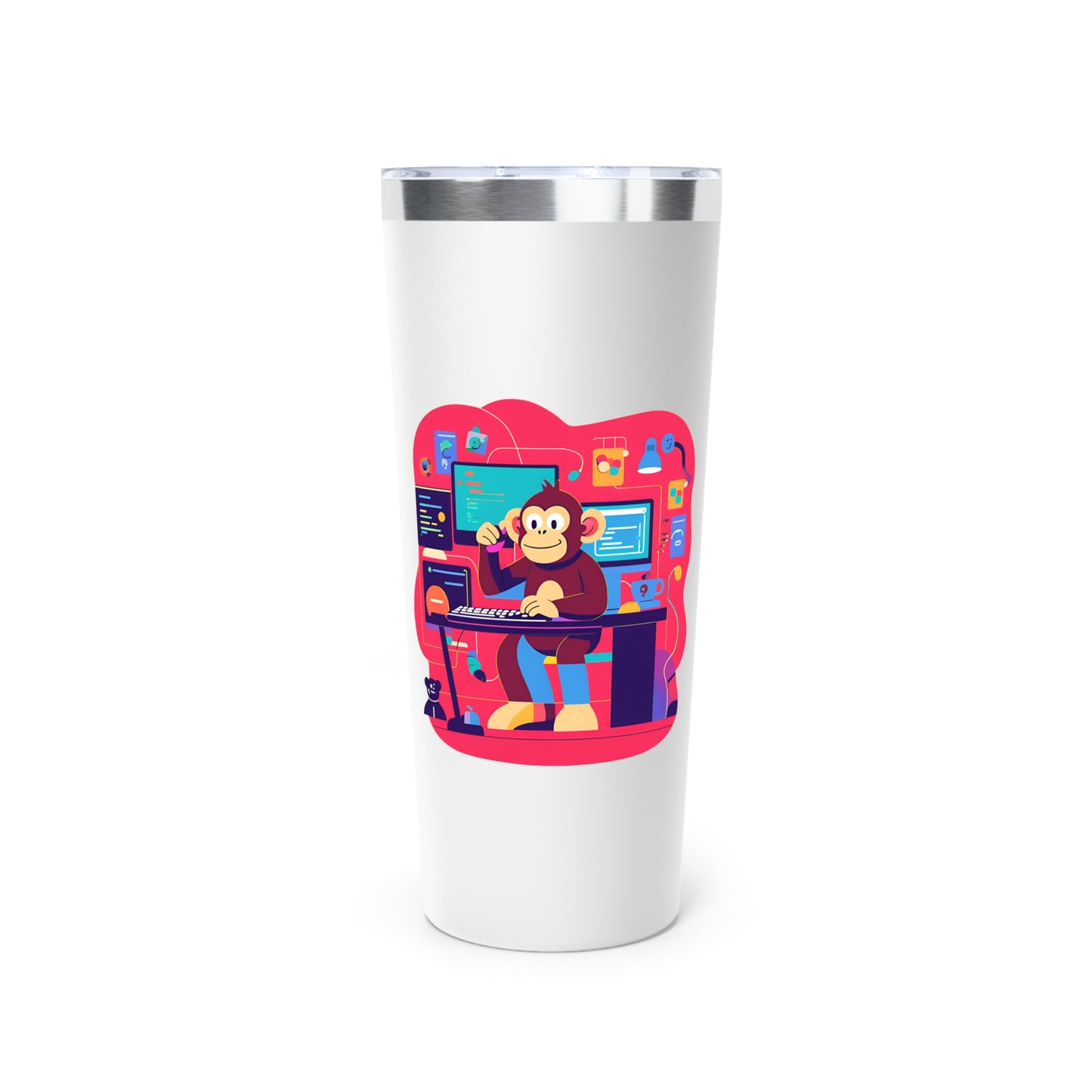 Cute Monkey Gamer Tumbler, 22oz Copper Insulated Drinkware, Perfect for Work & Play, Birthday Gift, Travel Mug, Fun Desk Accessory