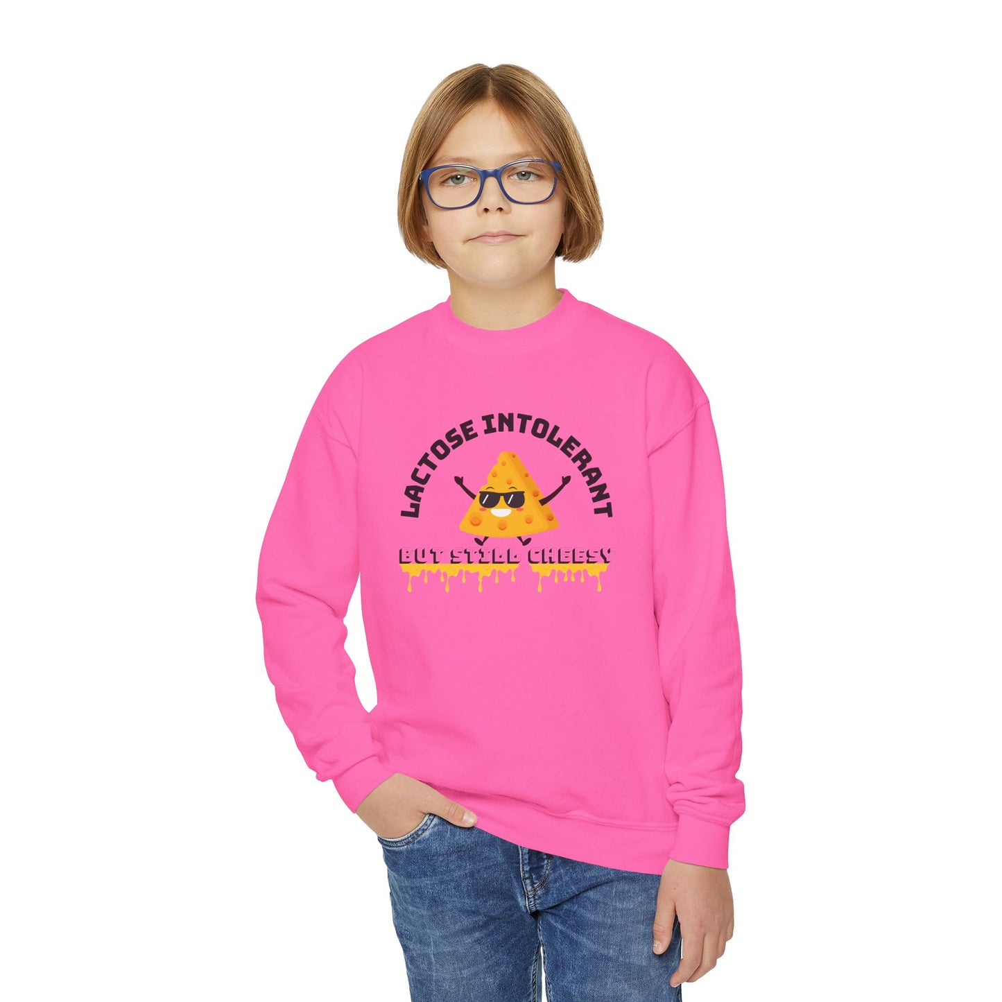 Fun Youth Crewneck Sweatshirt - "Lactose Intolerant" - Funny Gift for Kids, Allergy Awareness, Casual Wear, Birthday