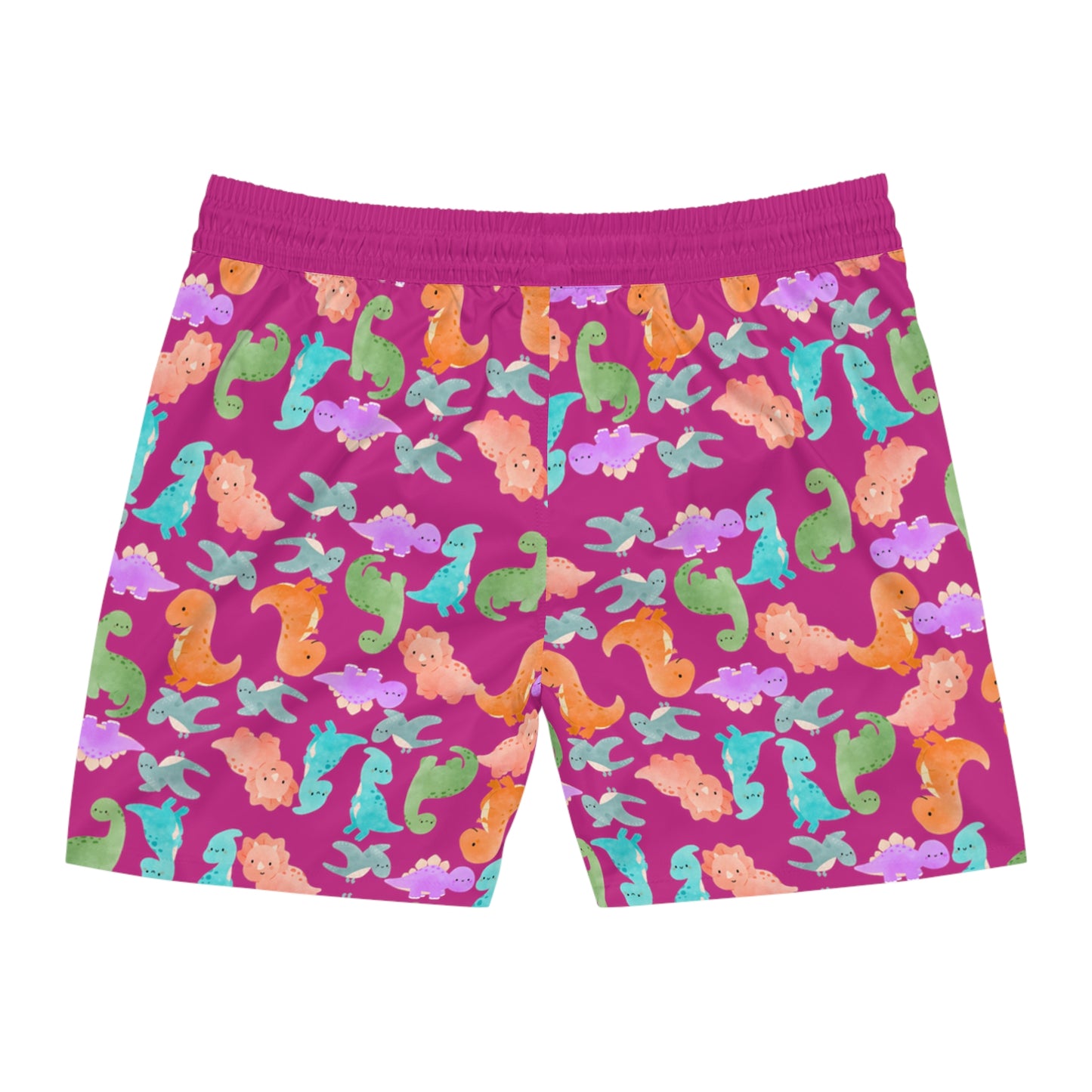 Colorful Dino Swim Shorts for Men | Beachwear Summer Fun Pool Parties Vacation Essentials Nautical Style Rainbow Dinos Pink