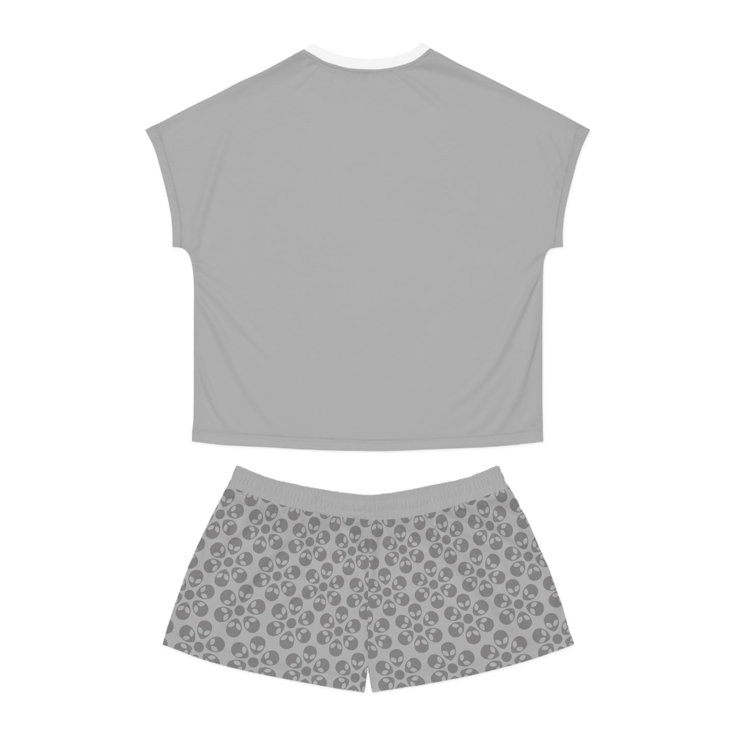 Stylish Womens Pajama Set Cozy Sleepwear AOP Floral Print Perfect for Lounging Gift for Her Summer Nights Relaxation Alien Flowers Light Grey