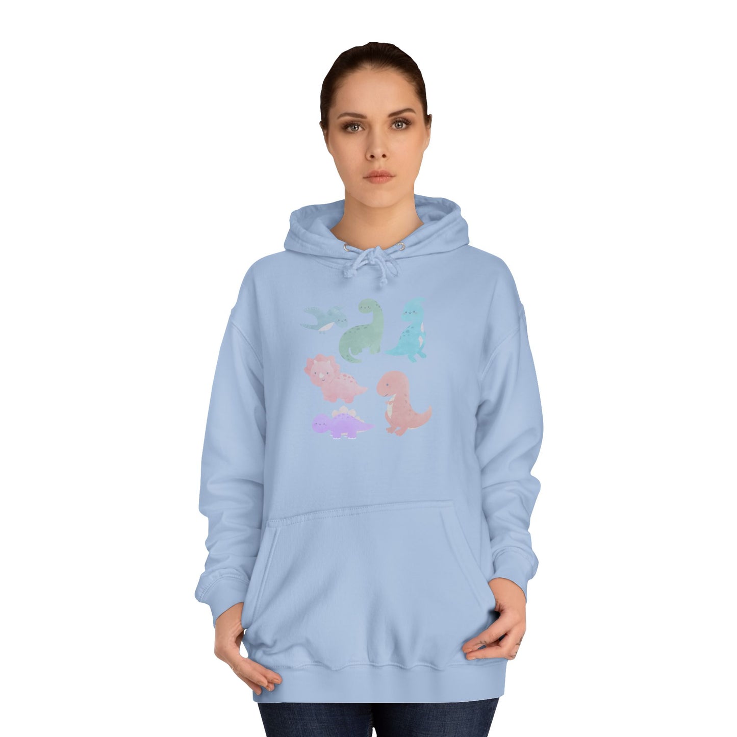 Unisex College Hoodie Colorful Dino - Cozy Casual Sweatshirt for Students, Perfect for Campus Life, Gift for Graduation, School Spirit Wear
