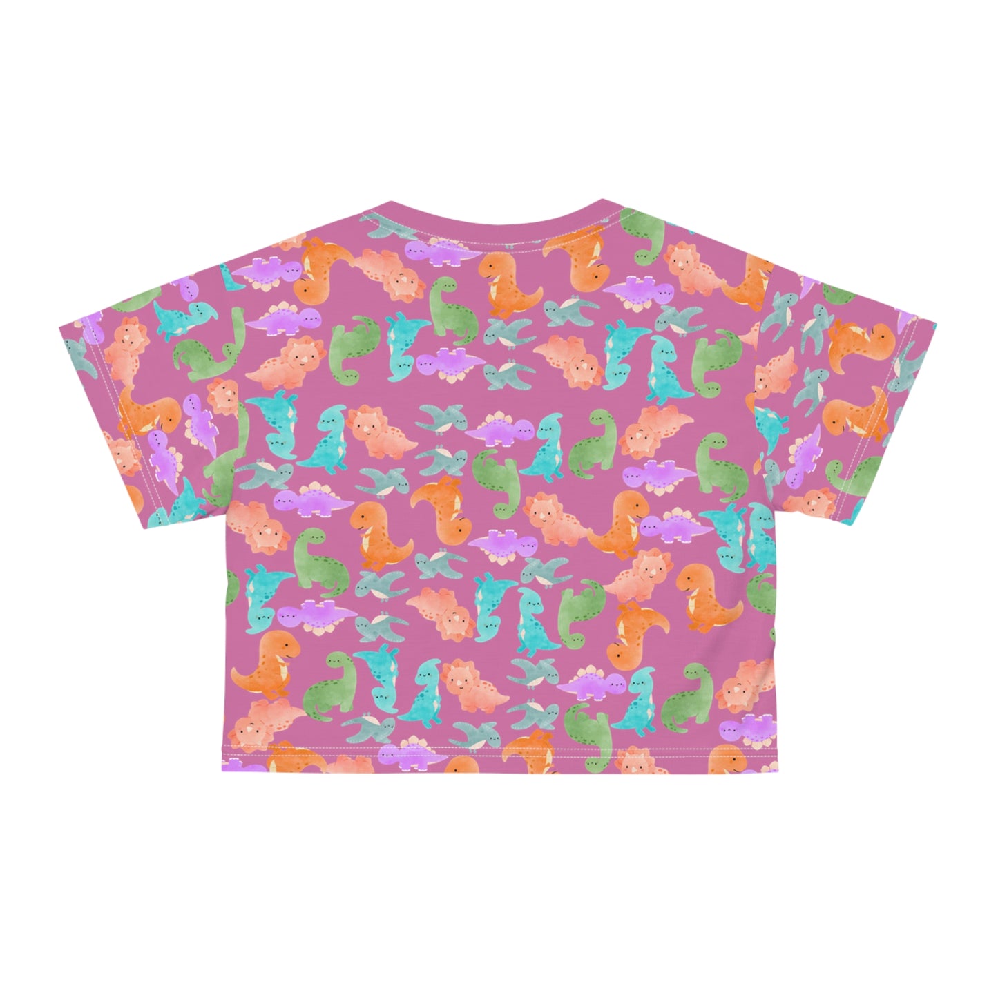 Whimsical Dinosaur Crop Tee for Kids Cheerful Summer Top Fun Gift for Dinosaur Lovers Playful TShirt for Birthdays Trendy Casual Wear Rainbow Dinos Light Pink