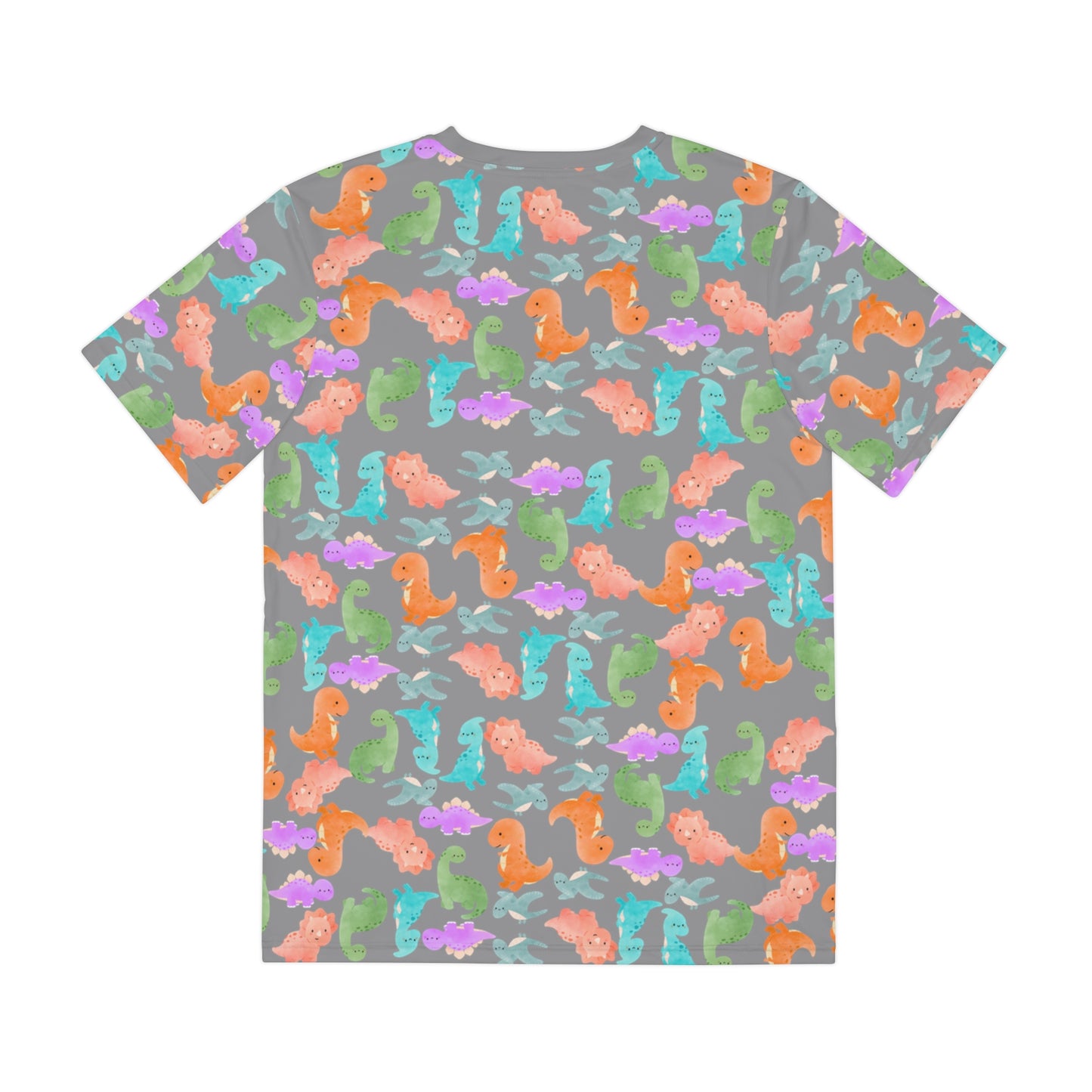 Colorful Dino Tee Fun Playful Shirt for Ocean Lovers Casual Wear Summer Outfits Beach Activities Gifts for Him Rainbow Dinos Grey