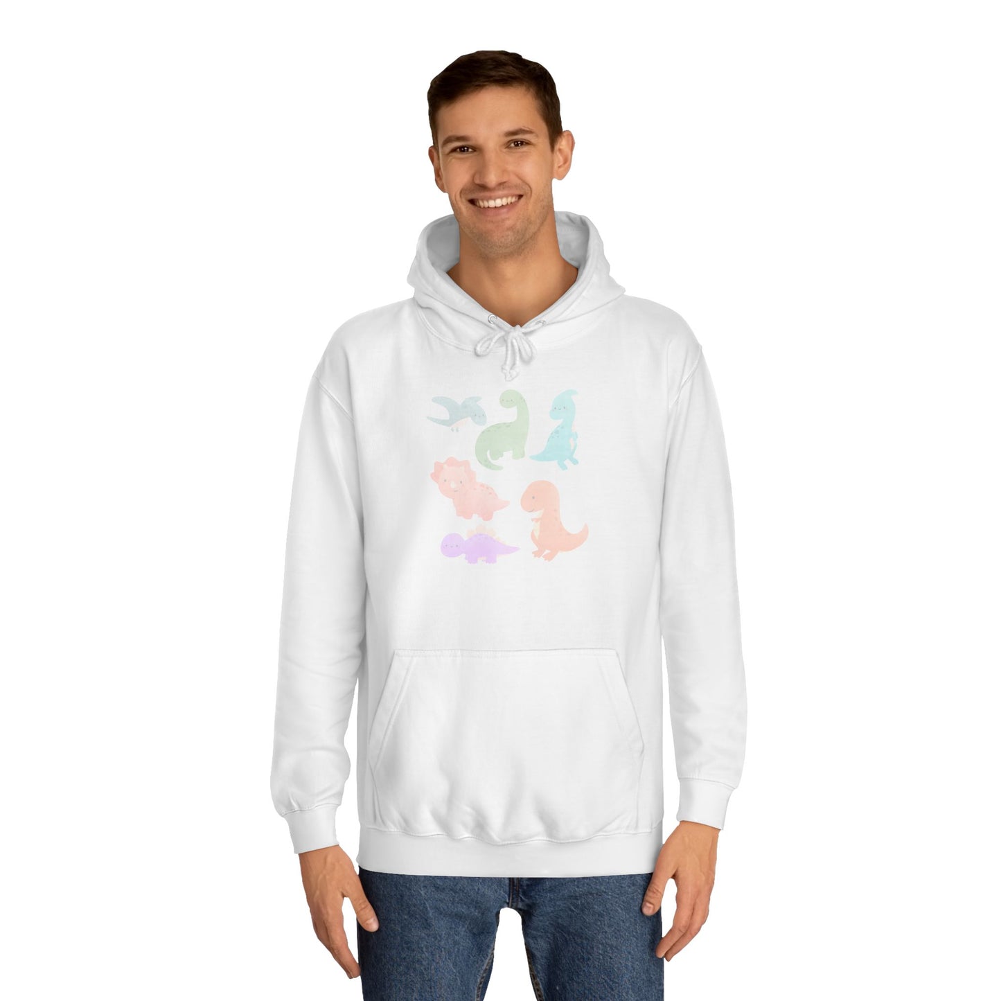 Unisex College Hoodie Colorful Dino - Cozy Casual Sweatshirt for Students, Perfect for Campus Life, Gift for Graduation, School Spirit Wear