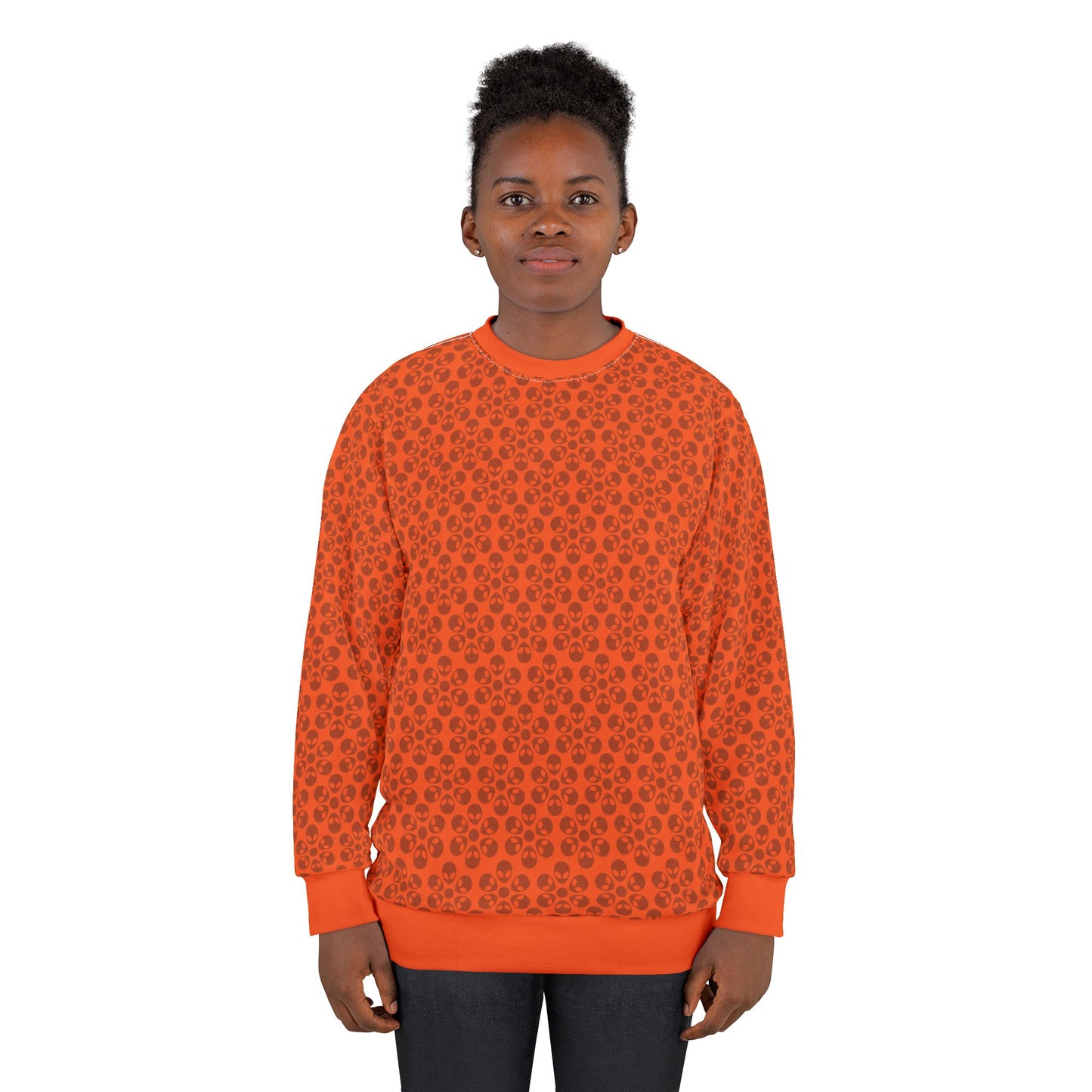 Floral Pattern Unisex Sweatshirt Cozy Gift for Her Trendy Floral Everyday Wear Perfect for Fall Unique Comfortable Lounge Wear Alien Flowers Orange