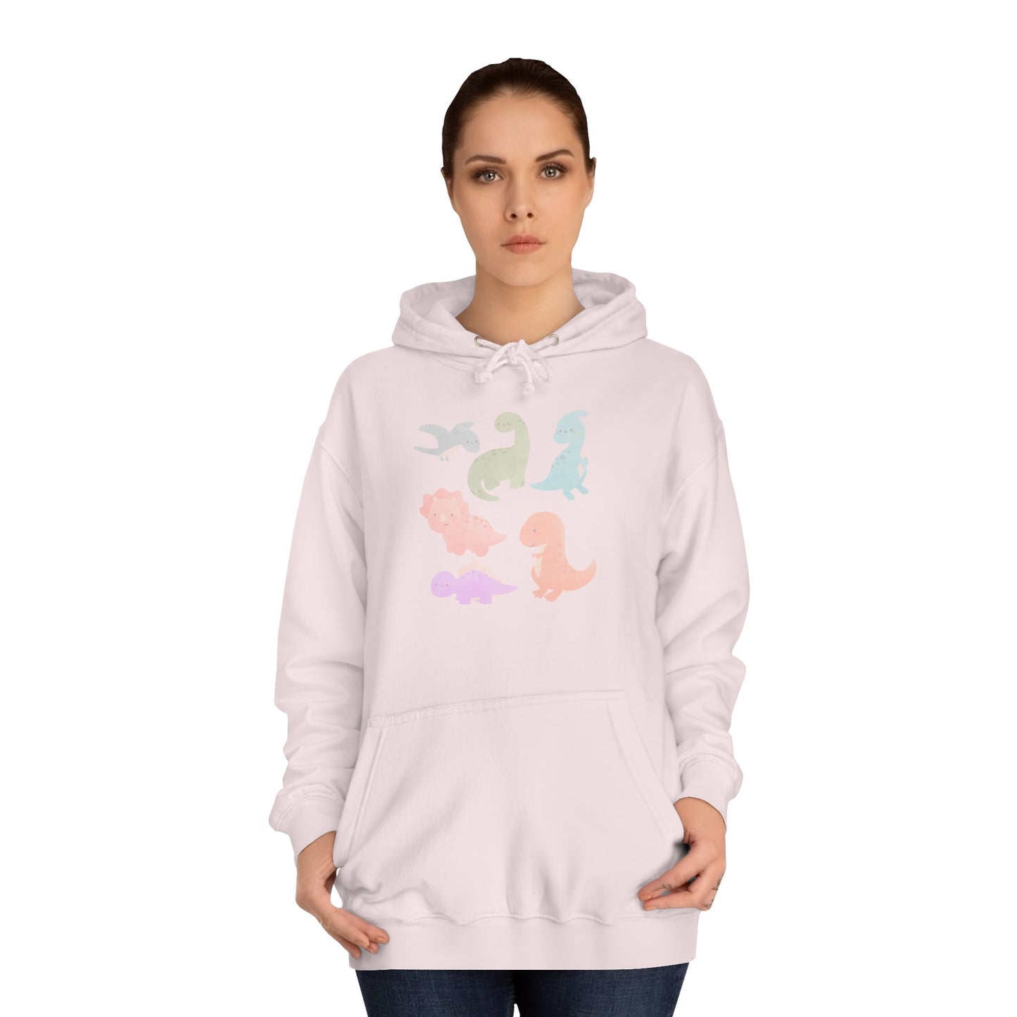 Unisex College Hoodie Colorful Dino - Cozy Casual Sweatshirt for Students, Perfect for Campus Life, Gift for Graduation, School Spirit Wear