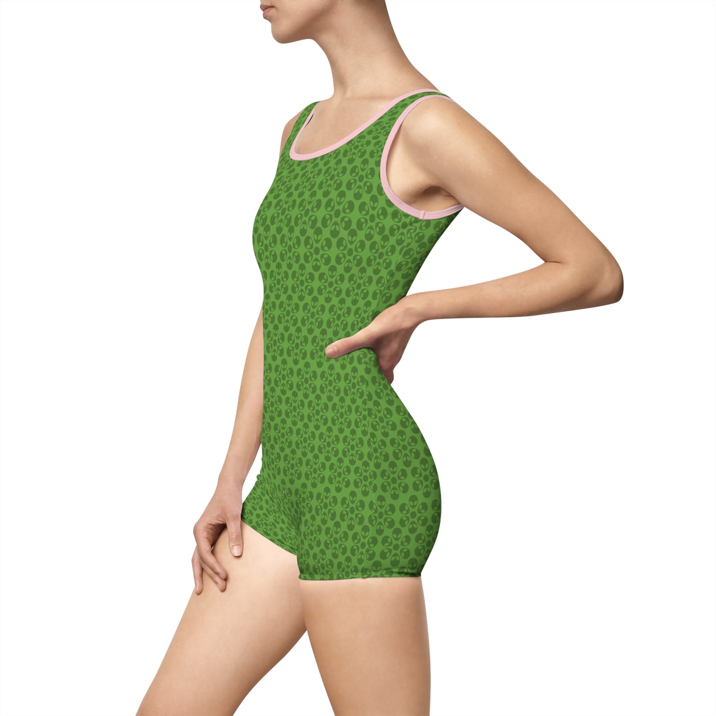 Womens Vintage Swimsuit  Alien Flowers Green