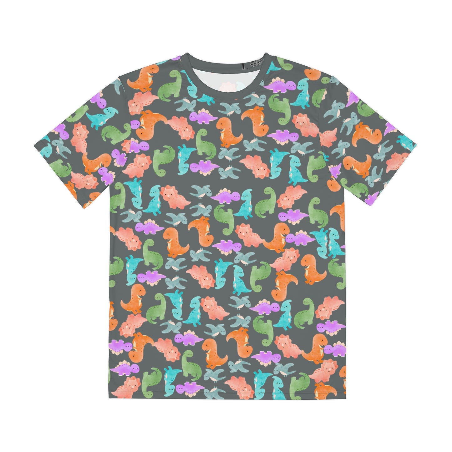 Colorful Dino Tee Fun Playful Shirt for Ocean Lovers Casual Wear Summer Outfits Beach Activities Gifts for Him Rainbow Dinos Dark Grey