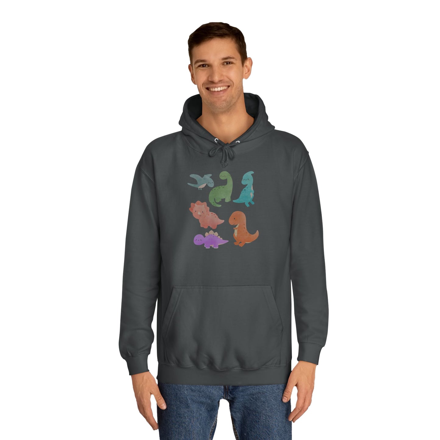 Unisex College Hoodie Colorful Dino - Cozy Casual Sweatshirt for Students, Perfect for Campus Life, Gift for Graduation, School Spirit Wear