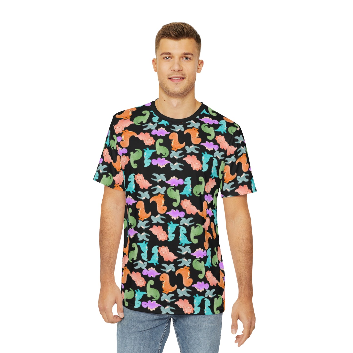 Colorful Dino Tee Fun Playful Shirt for Ocean Lovers Casual Wear Summer Outfits Beach Activities Gifts for Him Rainbow Dinos Black