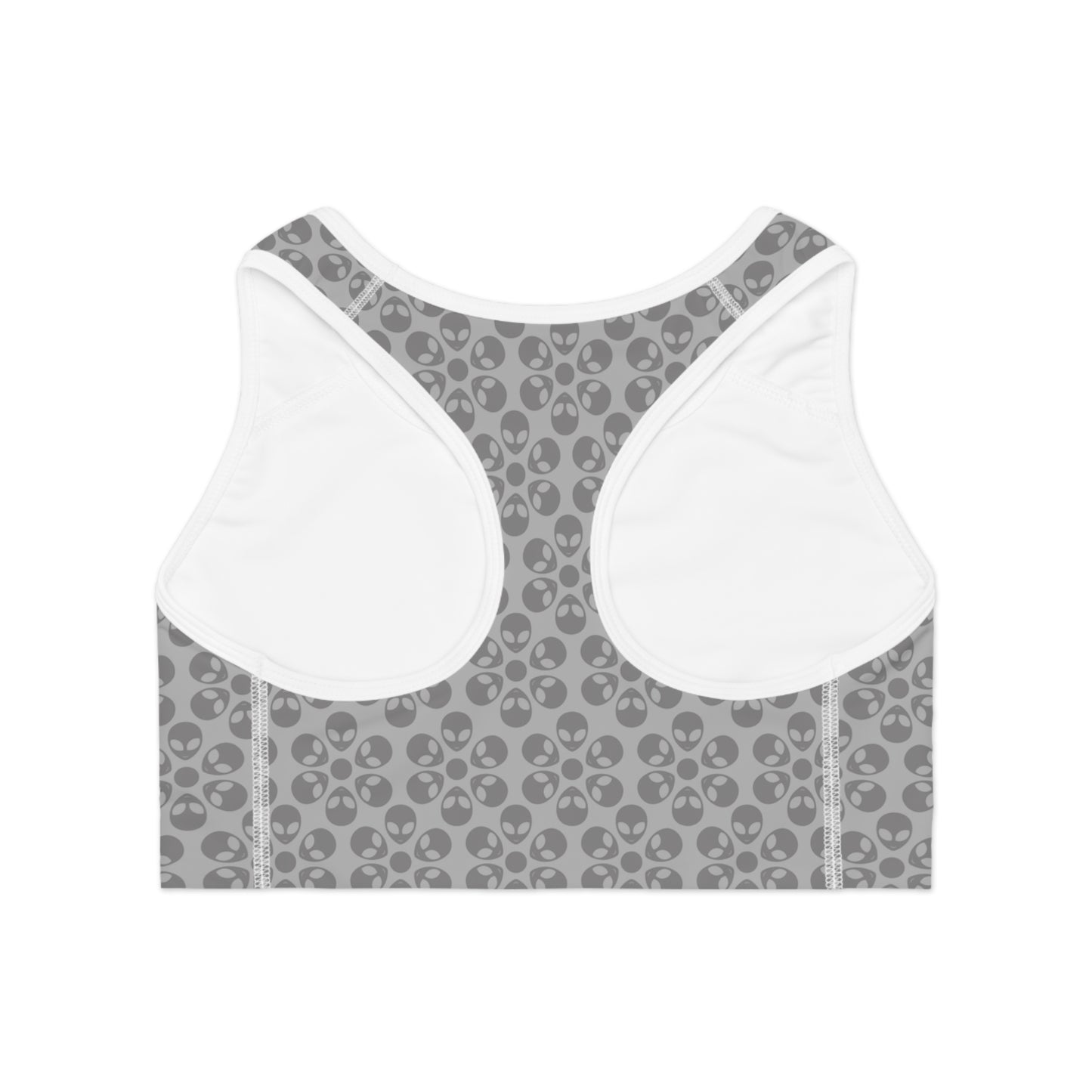 Trendy Floral Pattern Sports Bra Workout Bra for Women Fitness Gear Yoga Top Gym Wear Gift for Athletes Alien Flowers Light Grey