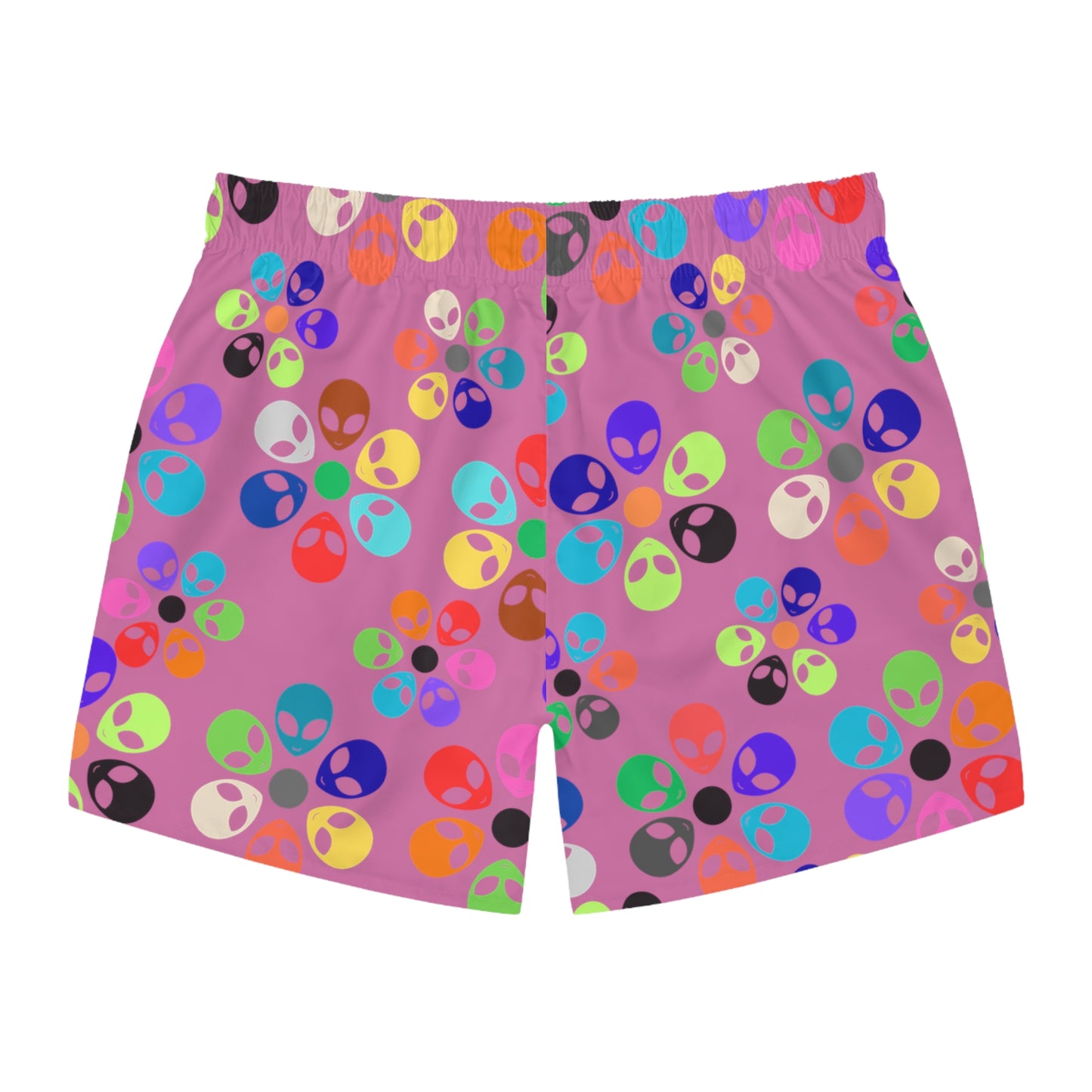 Colorful Alien Print Swim Trunks Fun Summer Beach Shorts Kids Swimwear Vacation Essentials Pool Party Attire Unique Summer Gift Alien Rainbow Flowers Light Pink