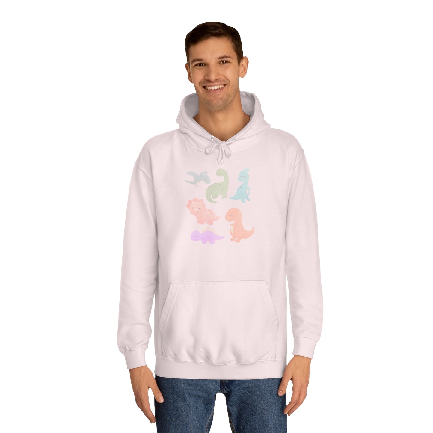 Unisex College Hoodie Colorful Dino - Cozy Casual Sweatshirt for Students, Perfect for Campus Life, Gift for Graduation, School Spirit Wear