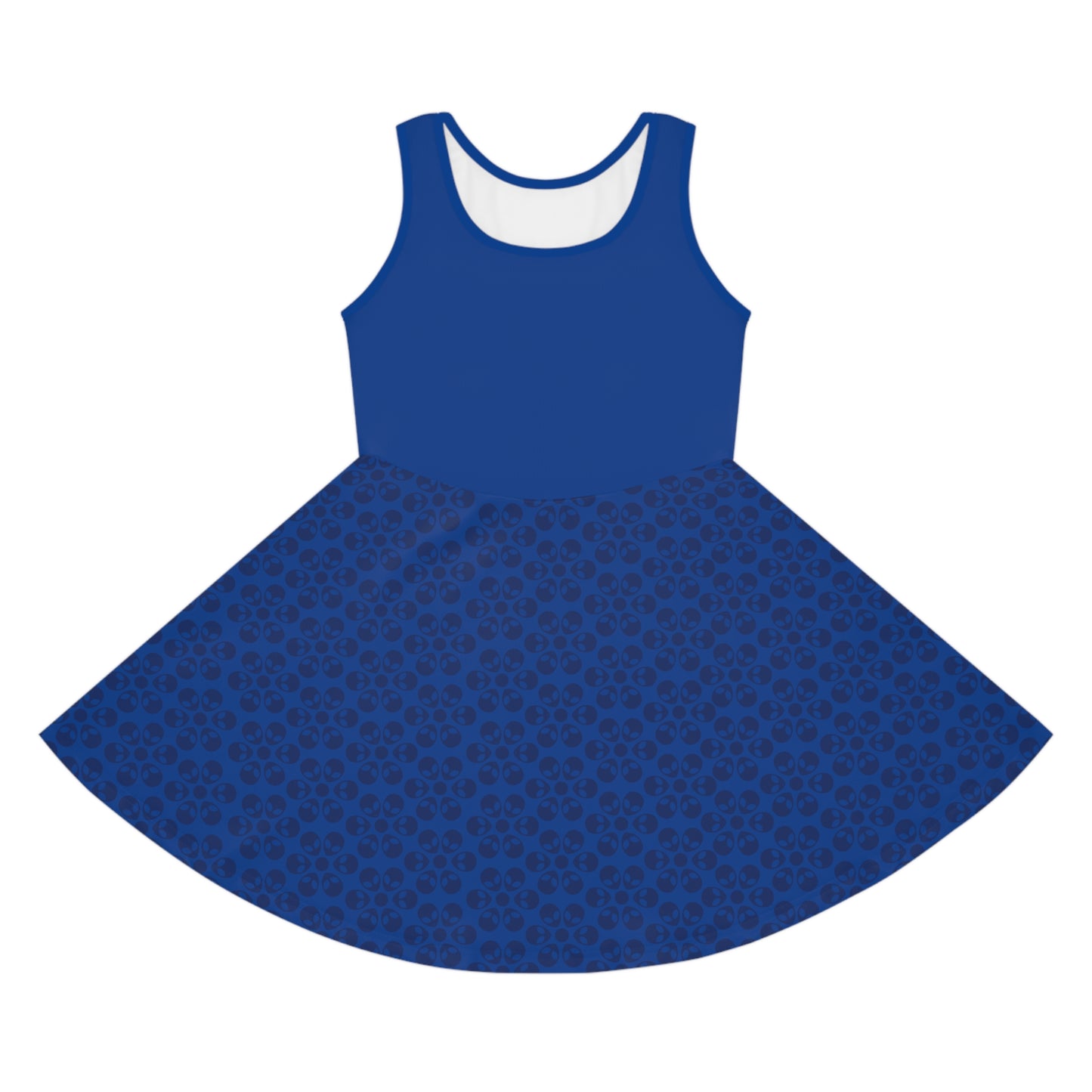 Girls Floral Sleeveless Sundress Cute Summer Dress Kids Fashion Birthday Outfit Playful Floral Pattern Spring Dress Alien Flowers Dark Blue