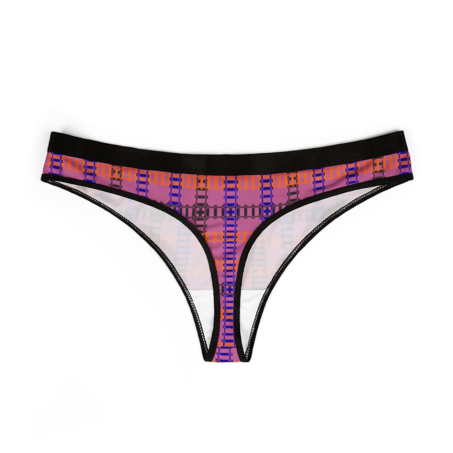 Vibrant Plaid Women’s Thongs Stylish Lingerie Comfortable Underwear Everyday Essentials Gift for Her Train Tracks Light Pink
