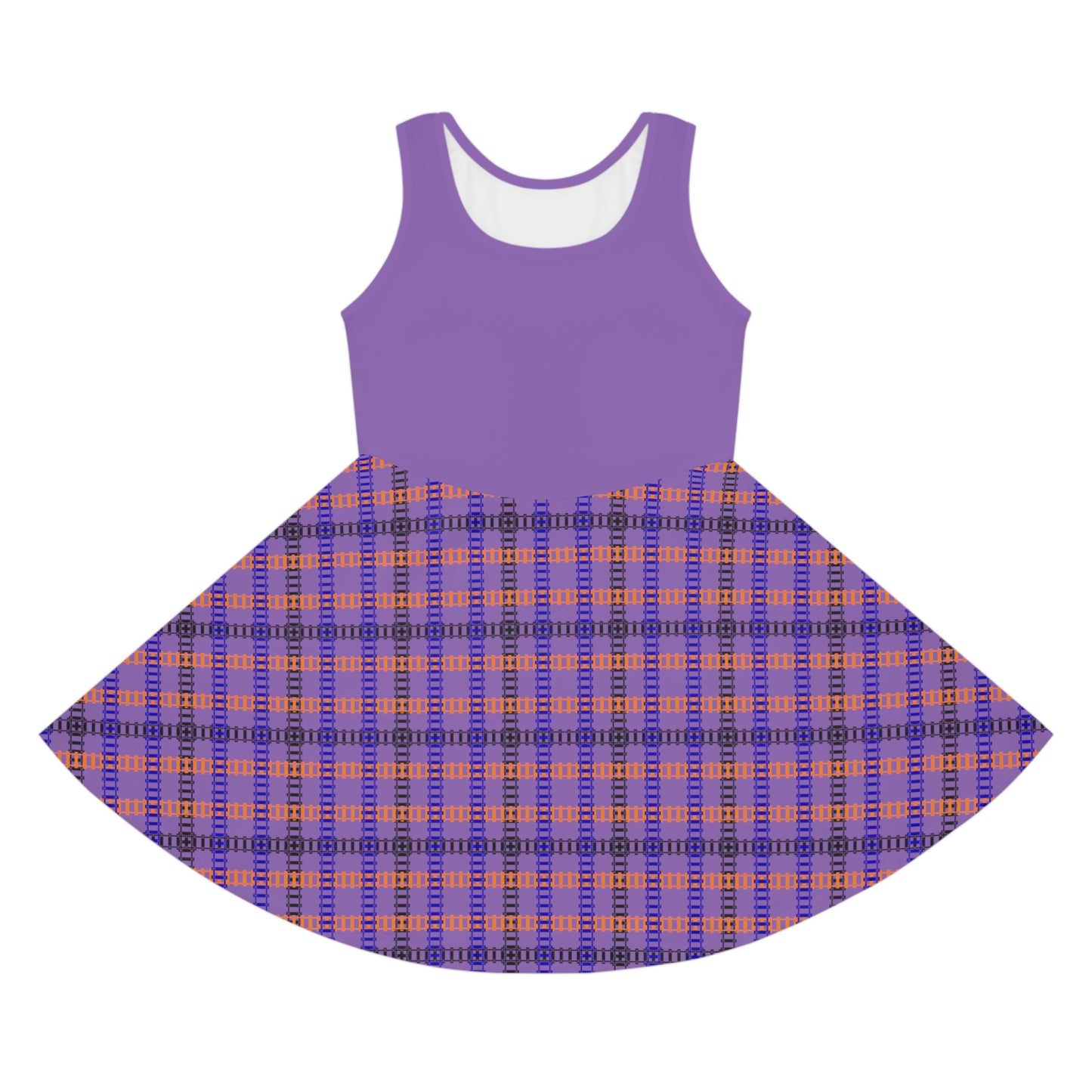 Girls Sleeveless Sundress with Playful Plaid Design Summer Dress Birthday Gift Everyday Wear Playdate Outfit Kids Fashion Train Tracks Light Purple
