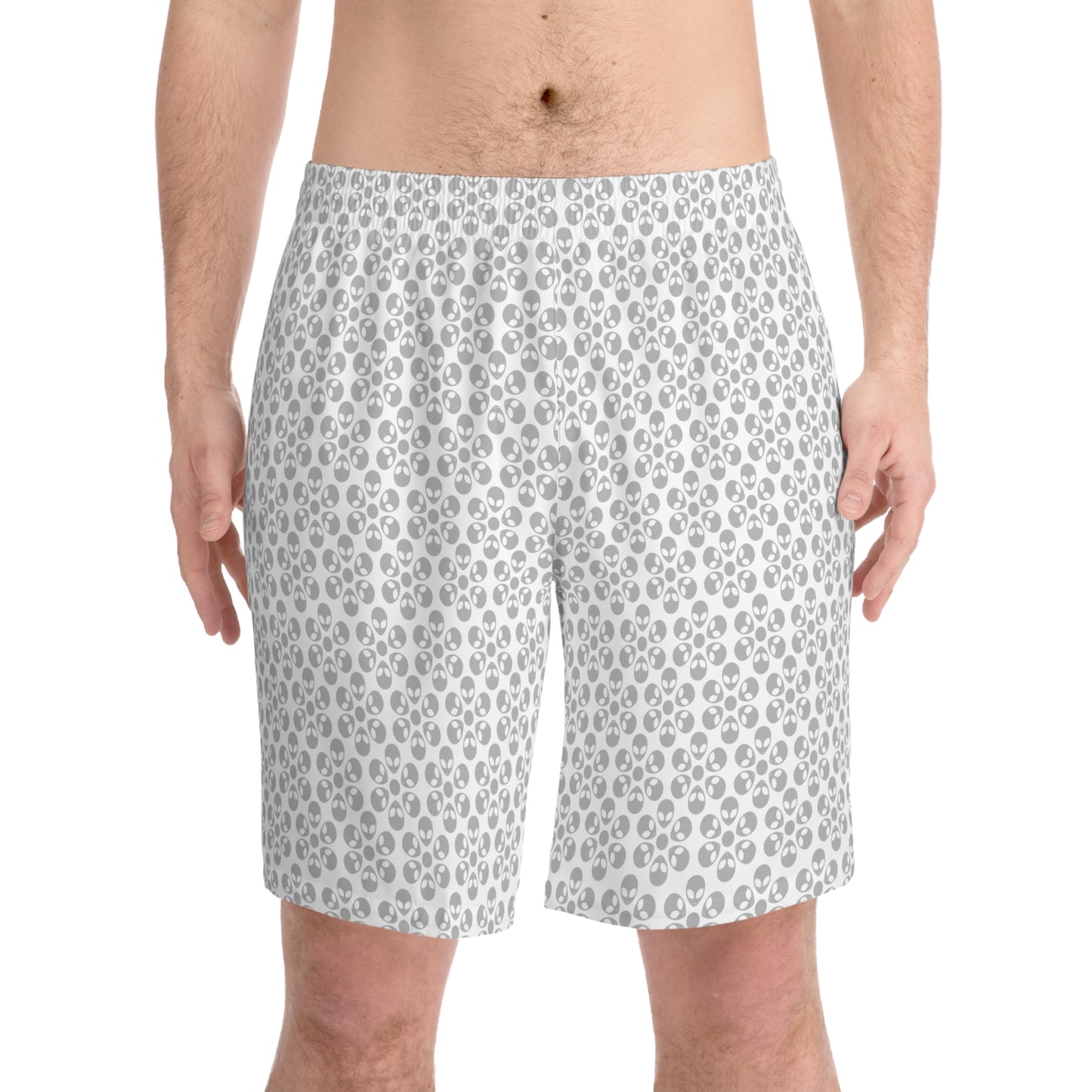 Mens Elastic Beach Shorts  Alien Flowers White