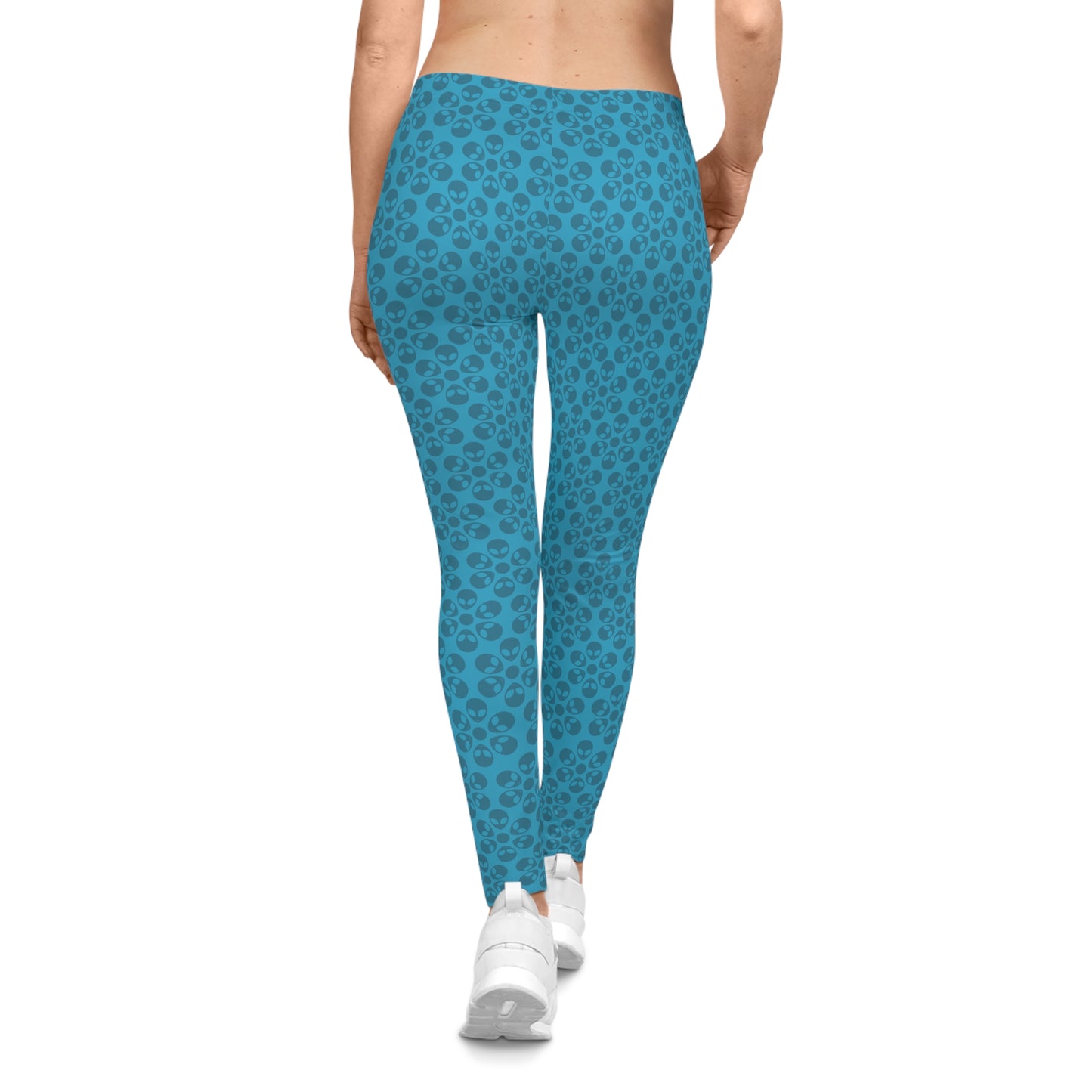 Chic Floral Leggings  Trendy Loungewear for Women Fitness Pants Yoga Wear Stylish Outfits Everyday Comfort Alien Flowers Turquoise