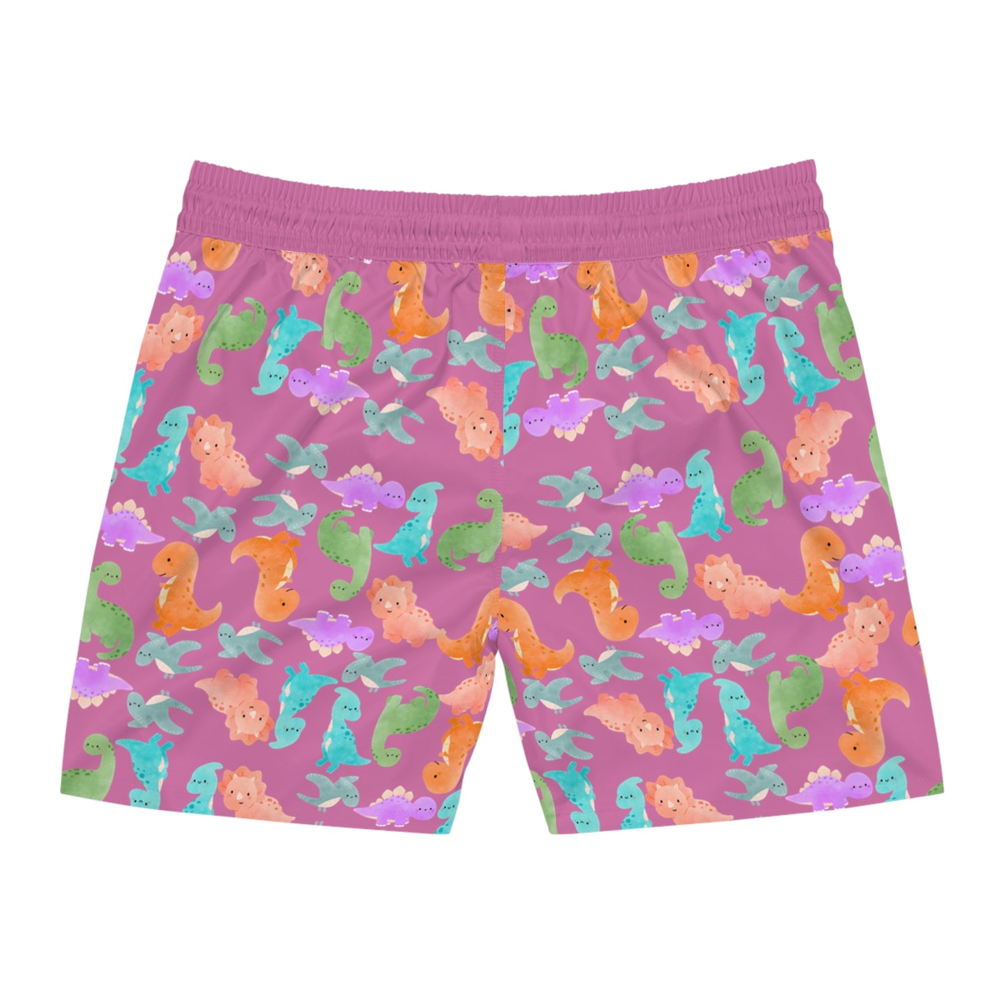 Colorful Dino Swim Shorts for Men | Beachwear Summer Fun Pool Parties Vacation Essentials Nautical Style Rainbow Dinos Light Pink