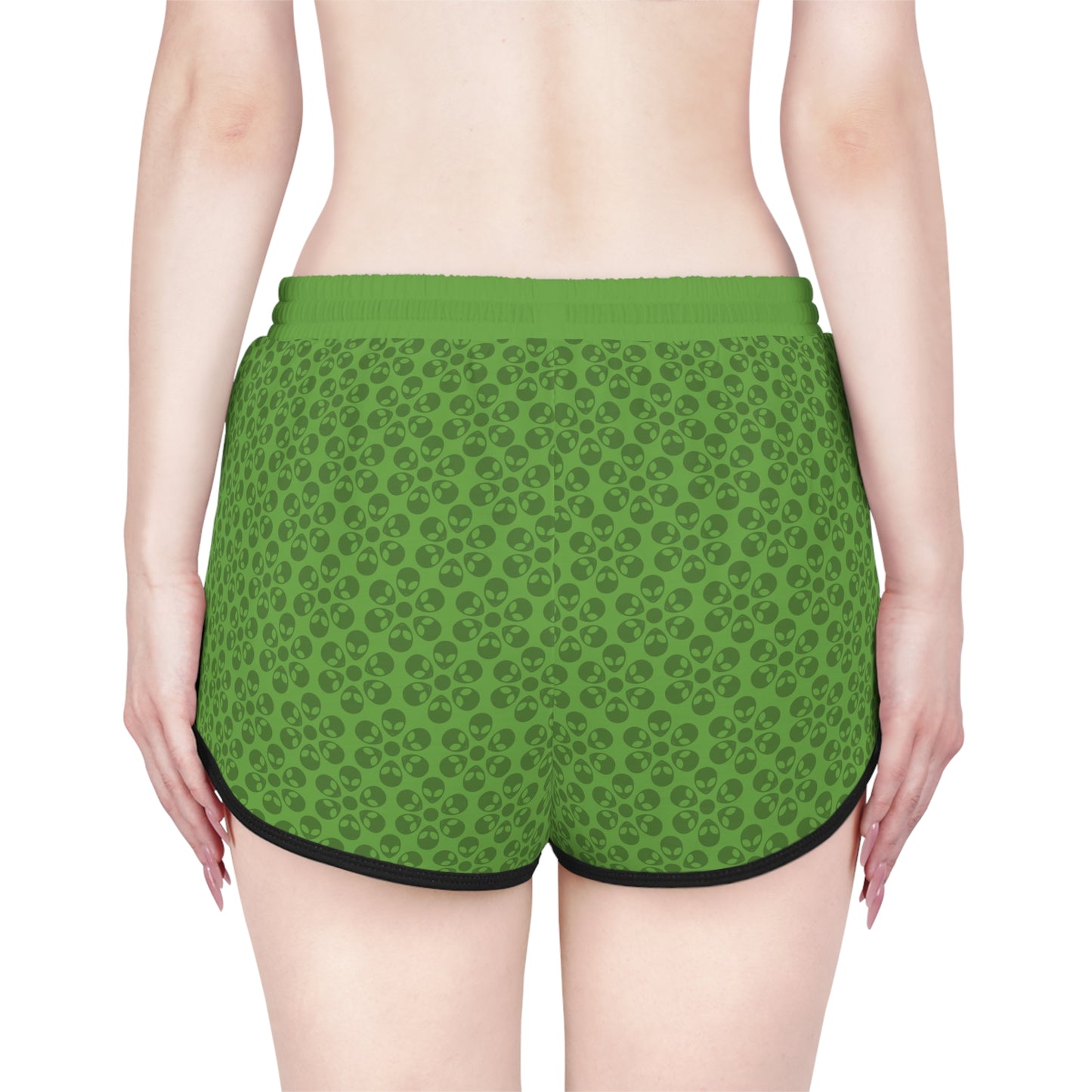 Womens Relaxed Shorts  Alien Flowers Green