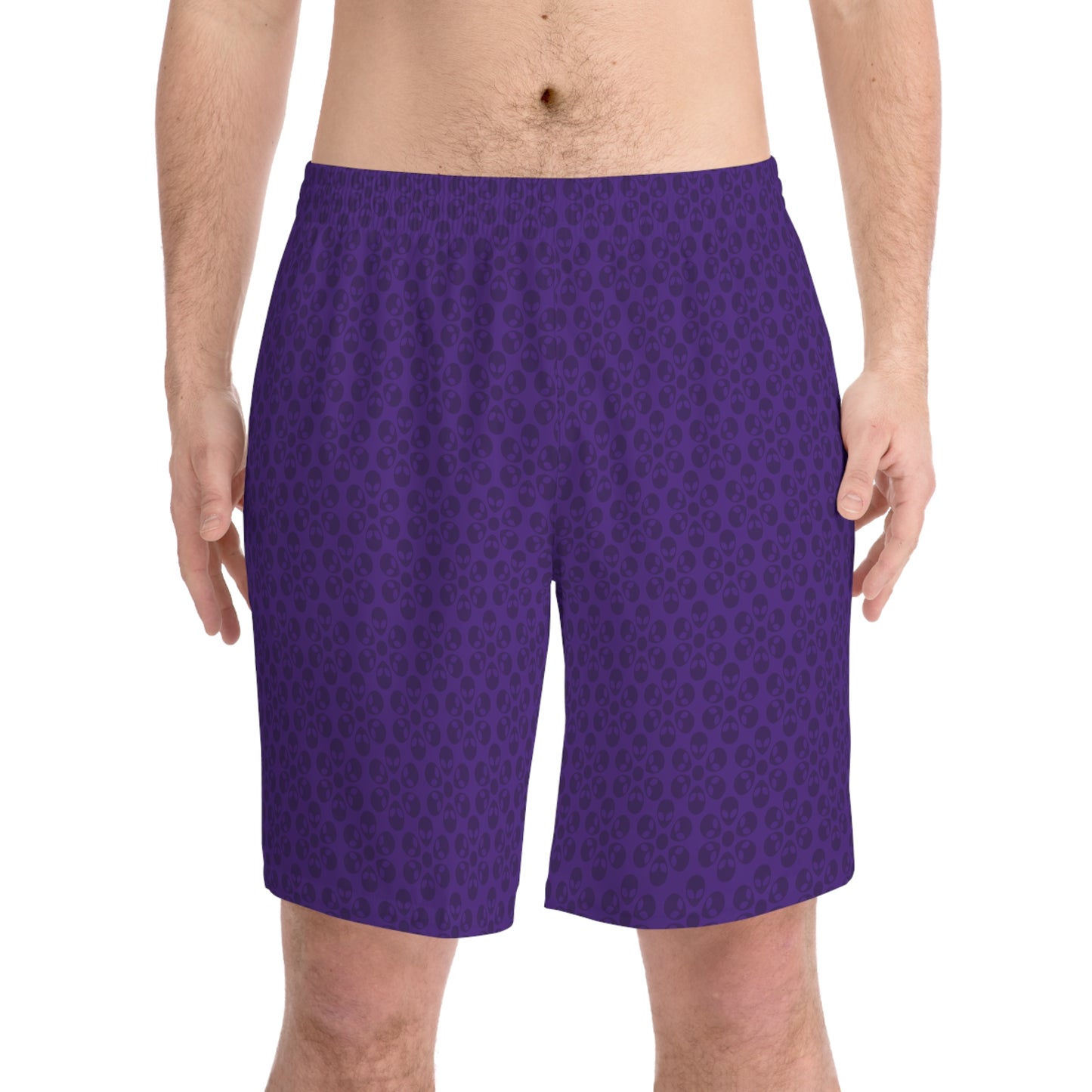 Mens Elastic Beach Shorts Alien Flowers Purple