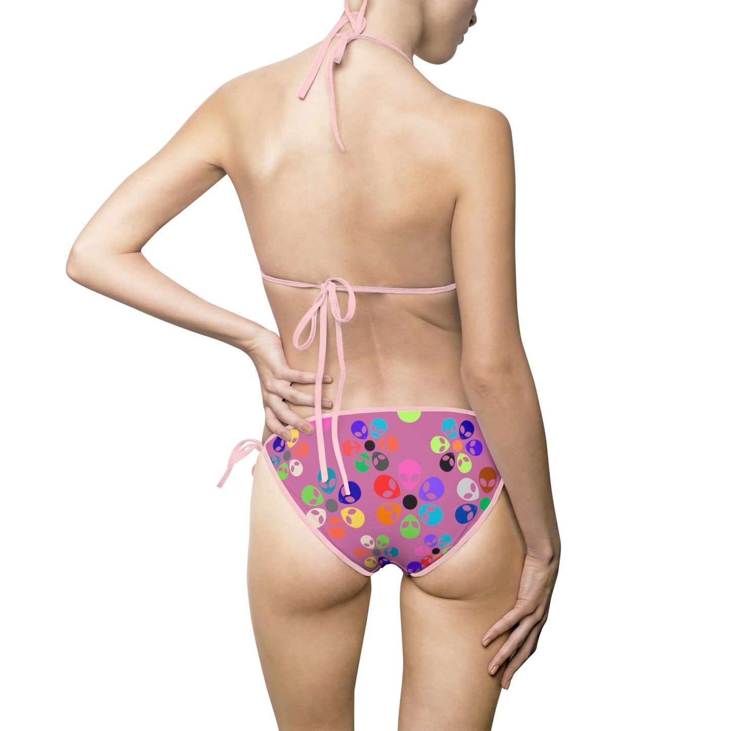 Vibrant Womens Bikini Swimsuit Fun Swimwear for Pool Parties Beach Days Summer Vacations Colorful TwoPiece Swimwear Swim Fashion Alien Rainbow Flowers Light Pink