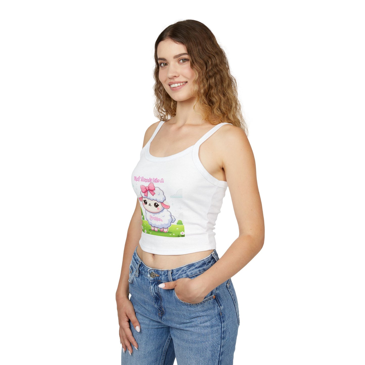 Cute Sheep Graphic Women's Spaghetti Strap Tank Top - Fun & Playful Design for Spring/Summer