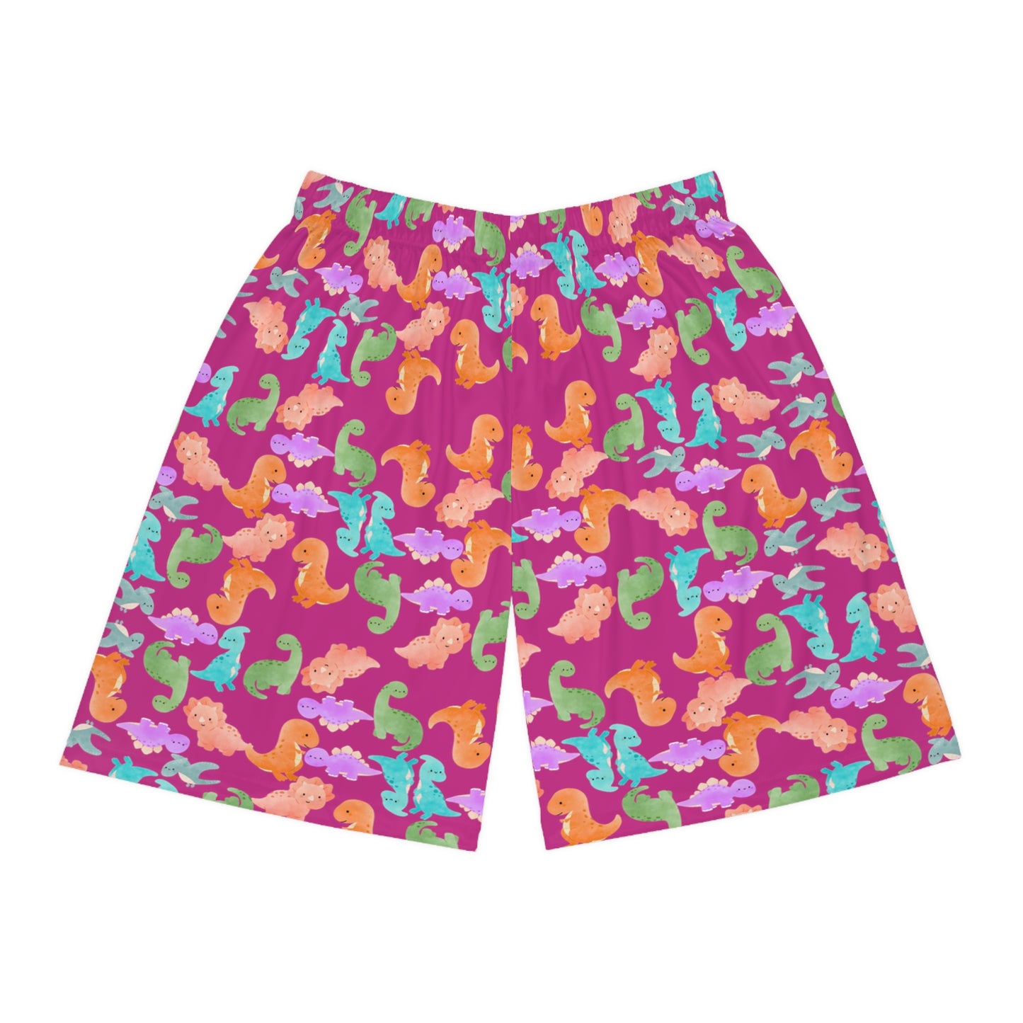 Whimsical Dinosaur Basketball Shorts Fun Playwear Summer Sports Kids Activewear Unique Gifts Playful Outfit Rainbow Dinos Pink