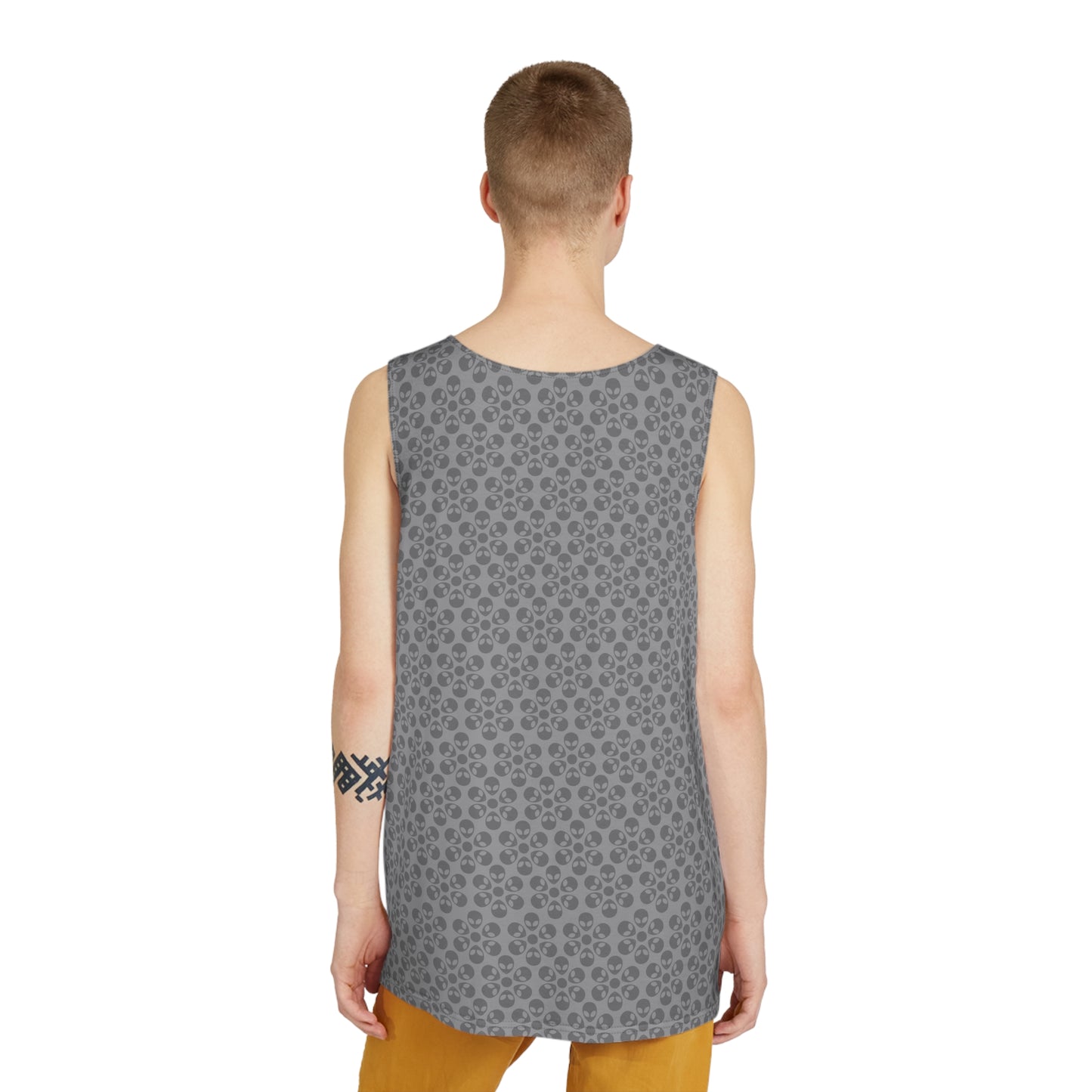 Stylish Mens Tank Top  AOP Leopard Print Summer Wear Fitness Gear Casual Apparel Trendy Vacation Outfit Alien Flowers Grey