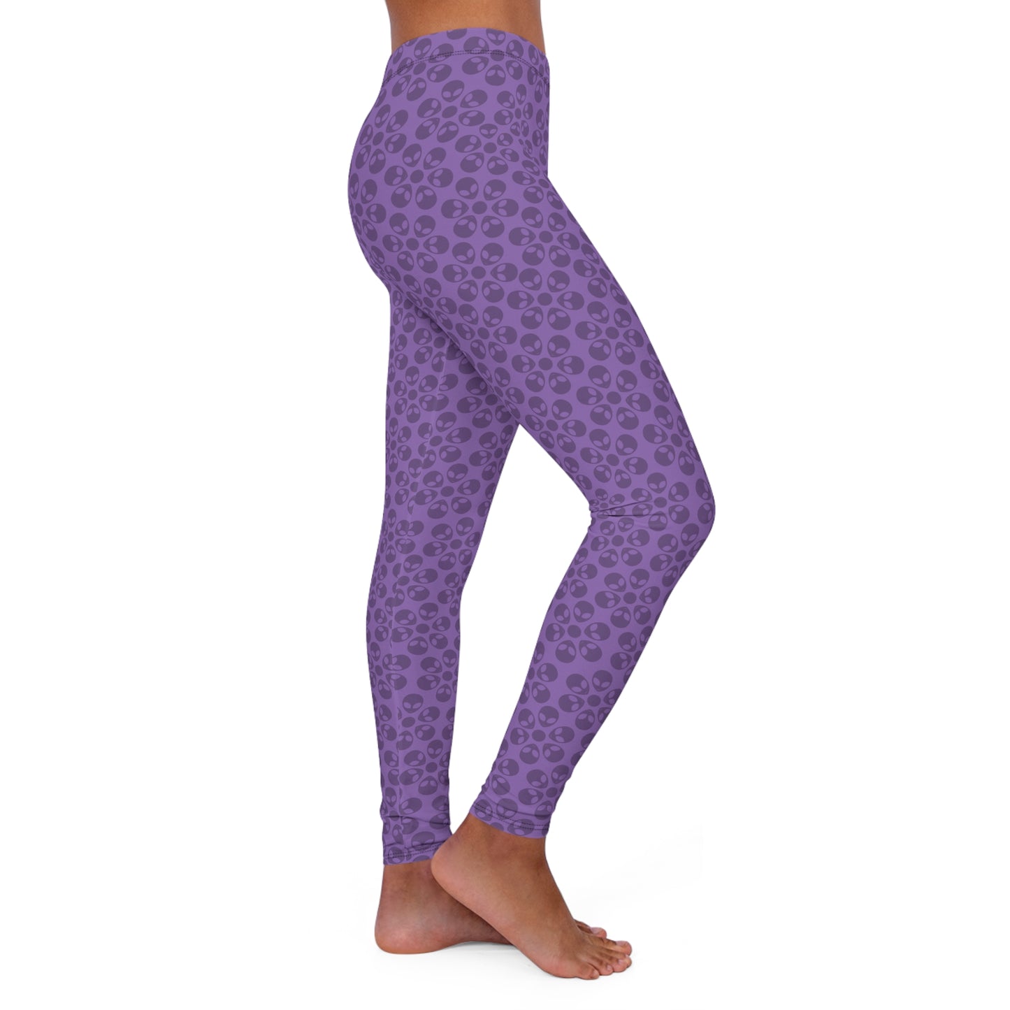 Womens Casual Spandex Leggings Alien Flowers Light Purple