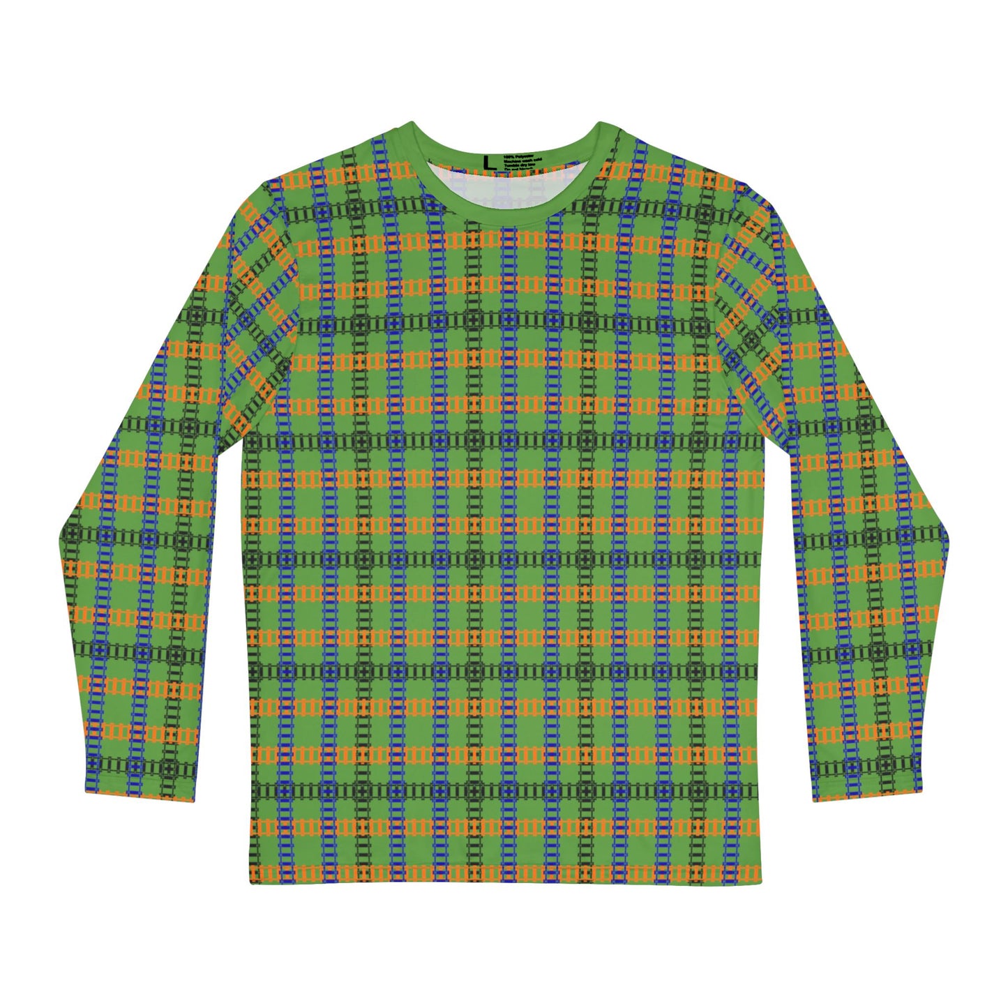 Vibrant Plaid Mens Long Sleeve Shirt Cozy Outfit Casual Wear Stylish Layering Perfect for Fall and Winter Train Tracks Green