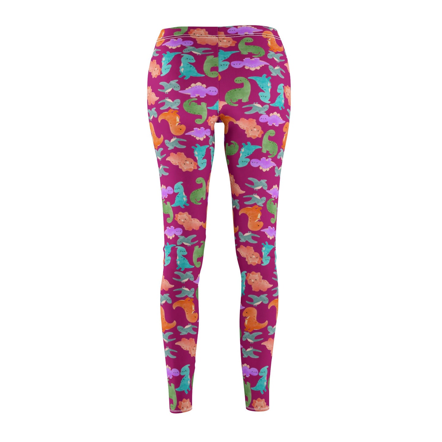 Womens Midrise Casual Leggings Rainbow Dinos Pink