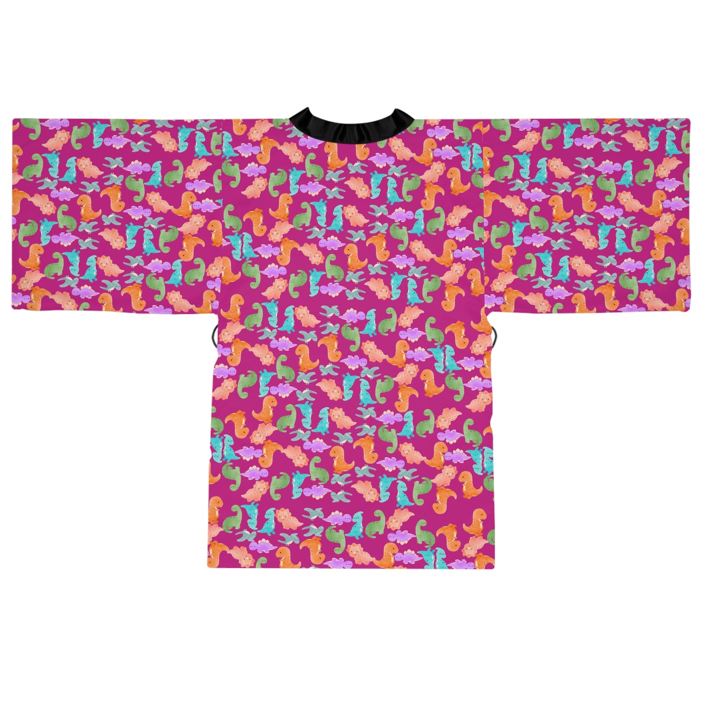 Vibrant Dino Print Long Sleeve Kimono Robe for Relaxation Loungewear Gift Summer Nights Cozy Style Rainbow Dinos Pink