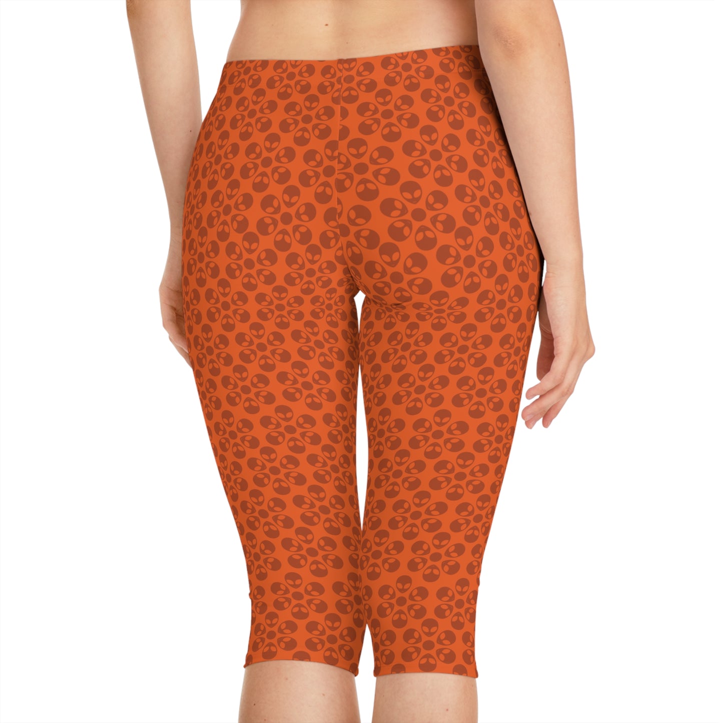 Womens Capri Leggings Alien Flowers Orange